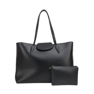 Jinglz Elegant Black Leather Tote Bag for Everyday Use