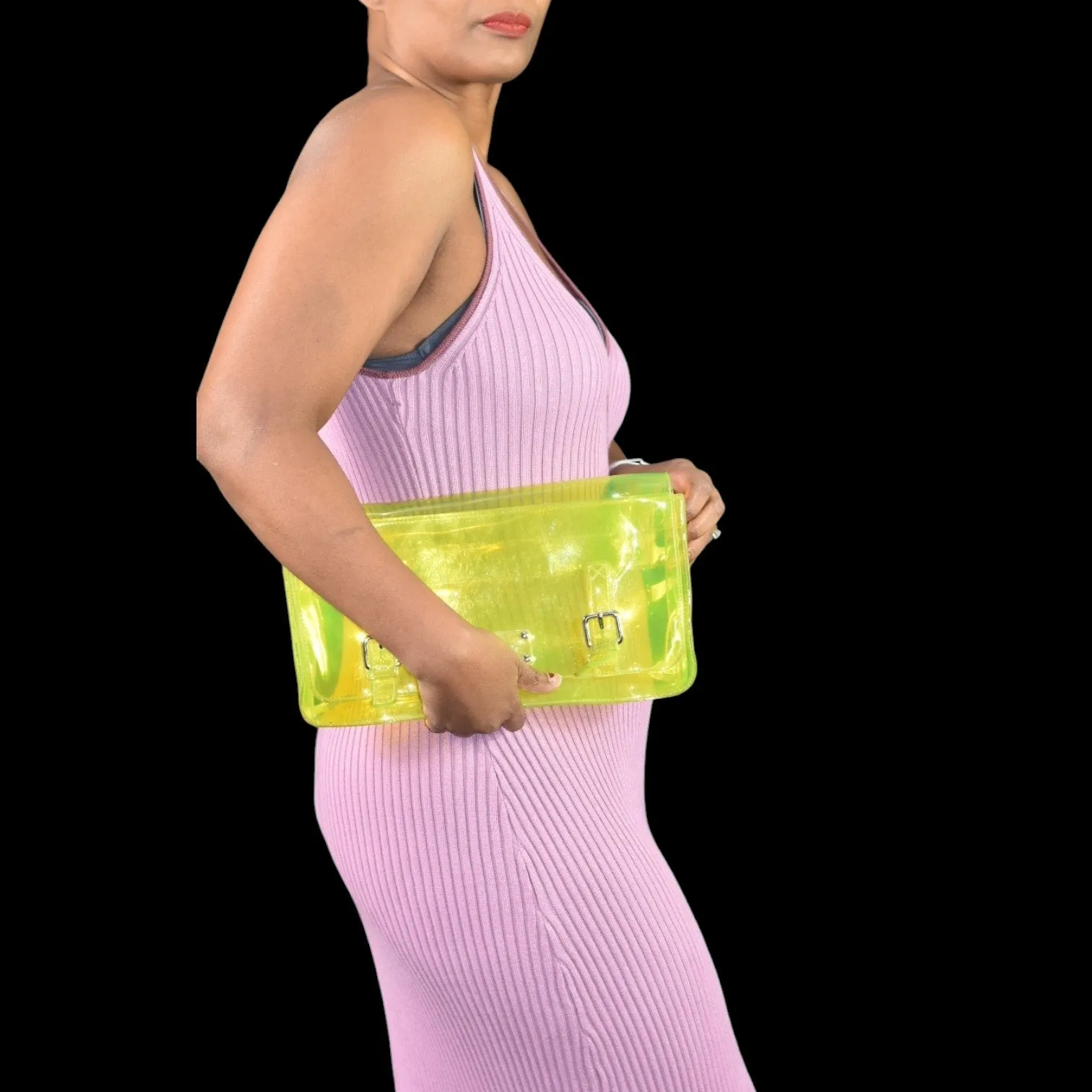 Kate Spade Sunny Hills Ellie Clutch Bag Green Neon Clear Translucent Rectangle Messenger
