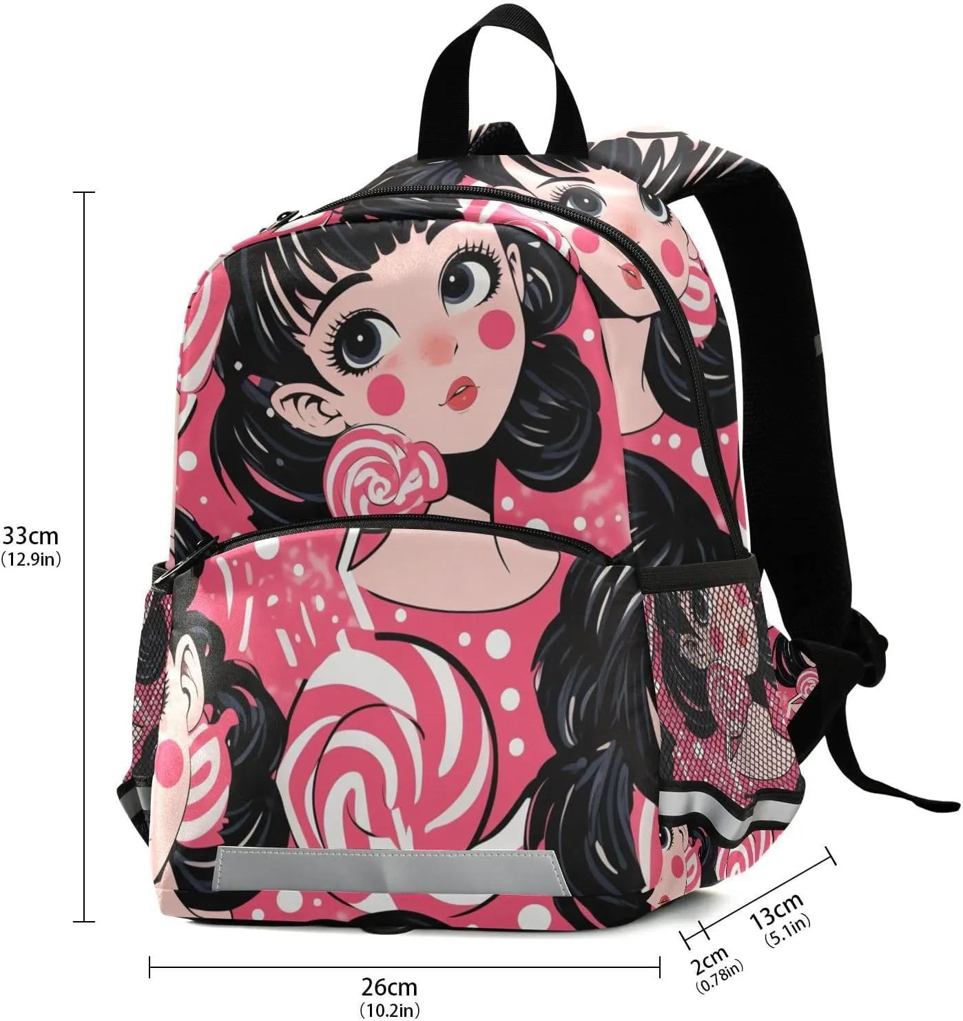 KLL Kindergarten Preschool Backpack, Lollipop Girl, Lightweight Schoolbag with Reflective Strips Mini Travel Outdoor Daypack