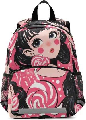 KLL Kindergarten Preschool Backpack, Lollipop Girl, Lightweight Schoolbag with Reflective Strips Mini Travel Outdoor Daypack