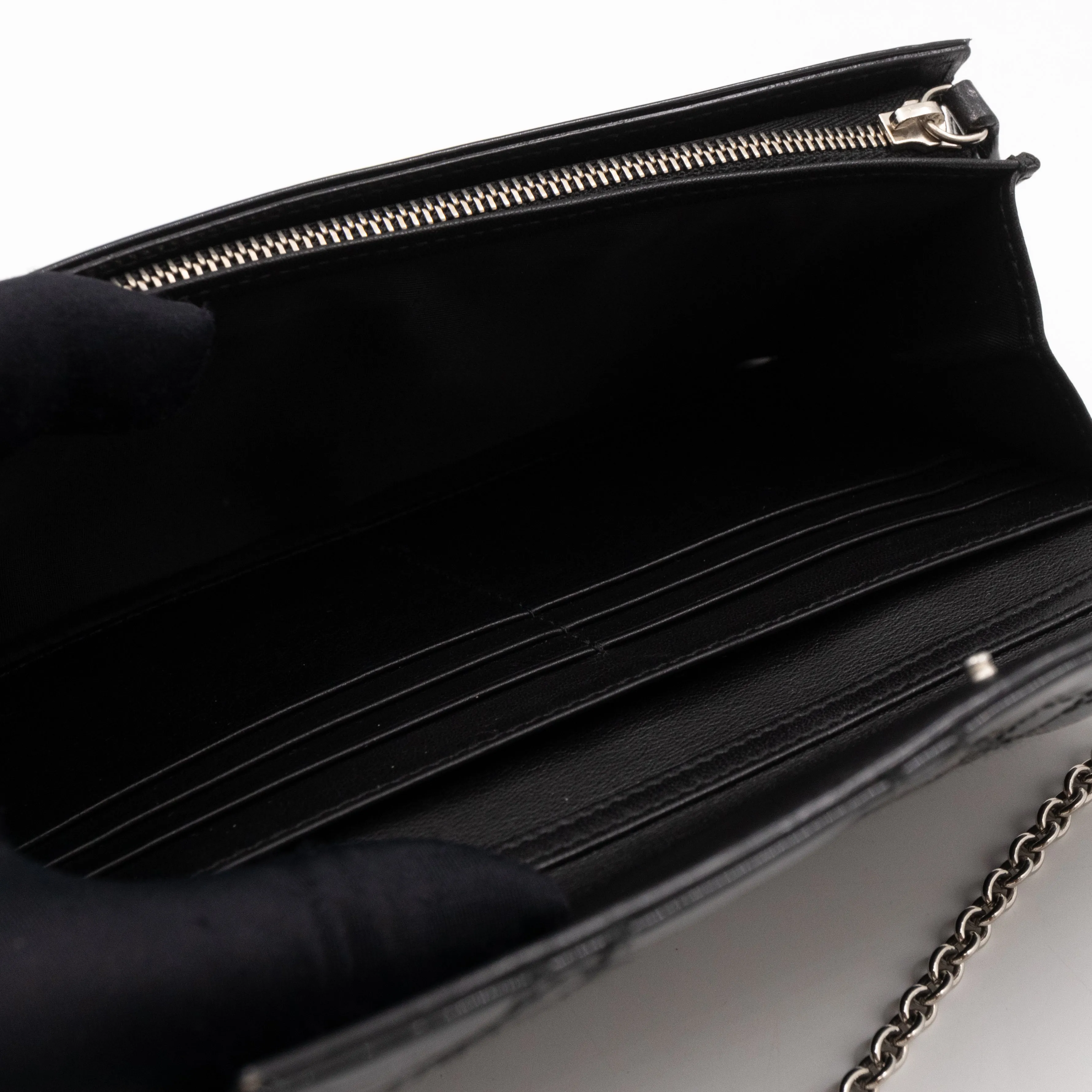 Lady Trendy Inspired Dior Clutch With Chain Black Patent Leather