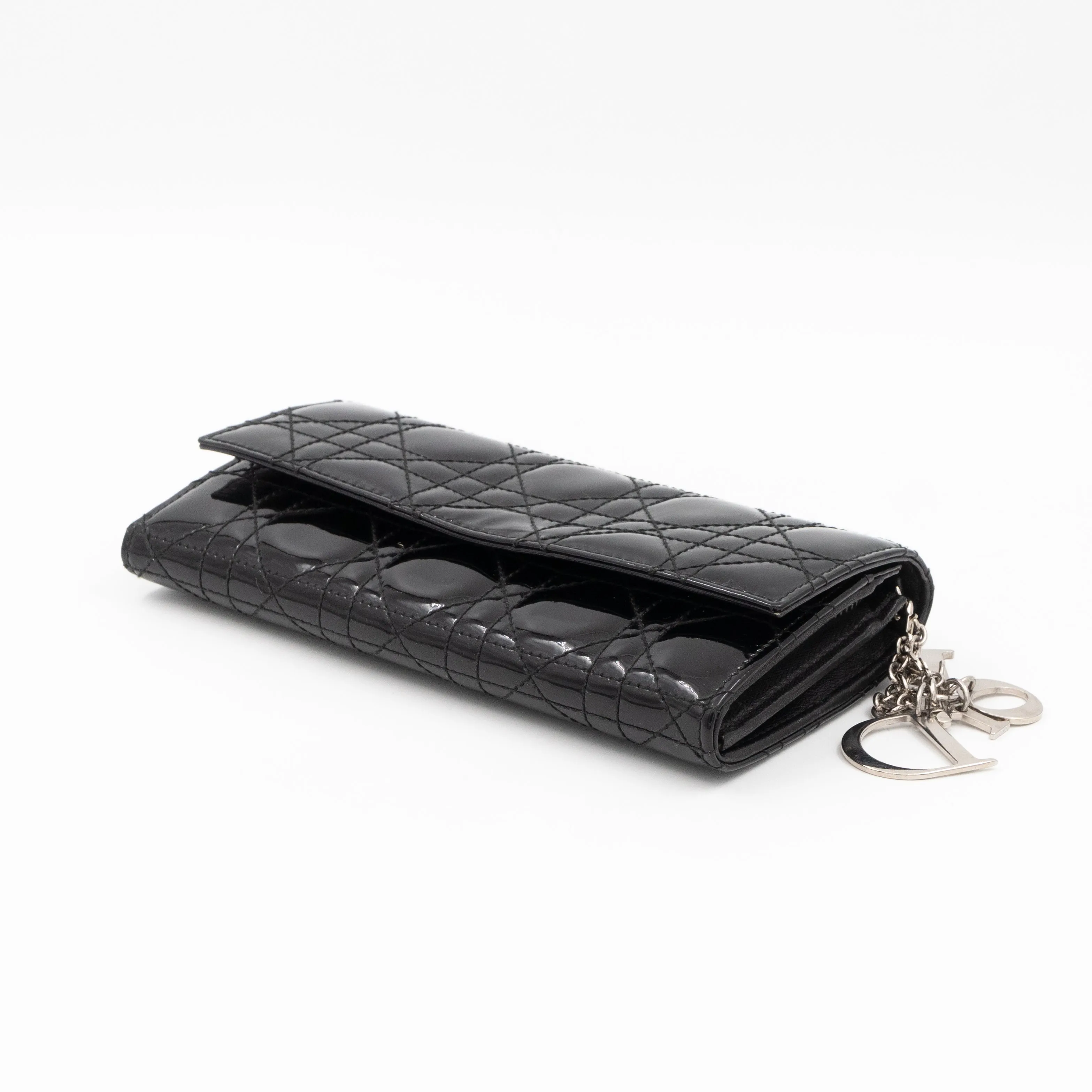Lady Trendy Inspired Dior Clutch With Chain Black Patent Leather