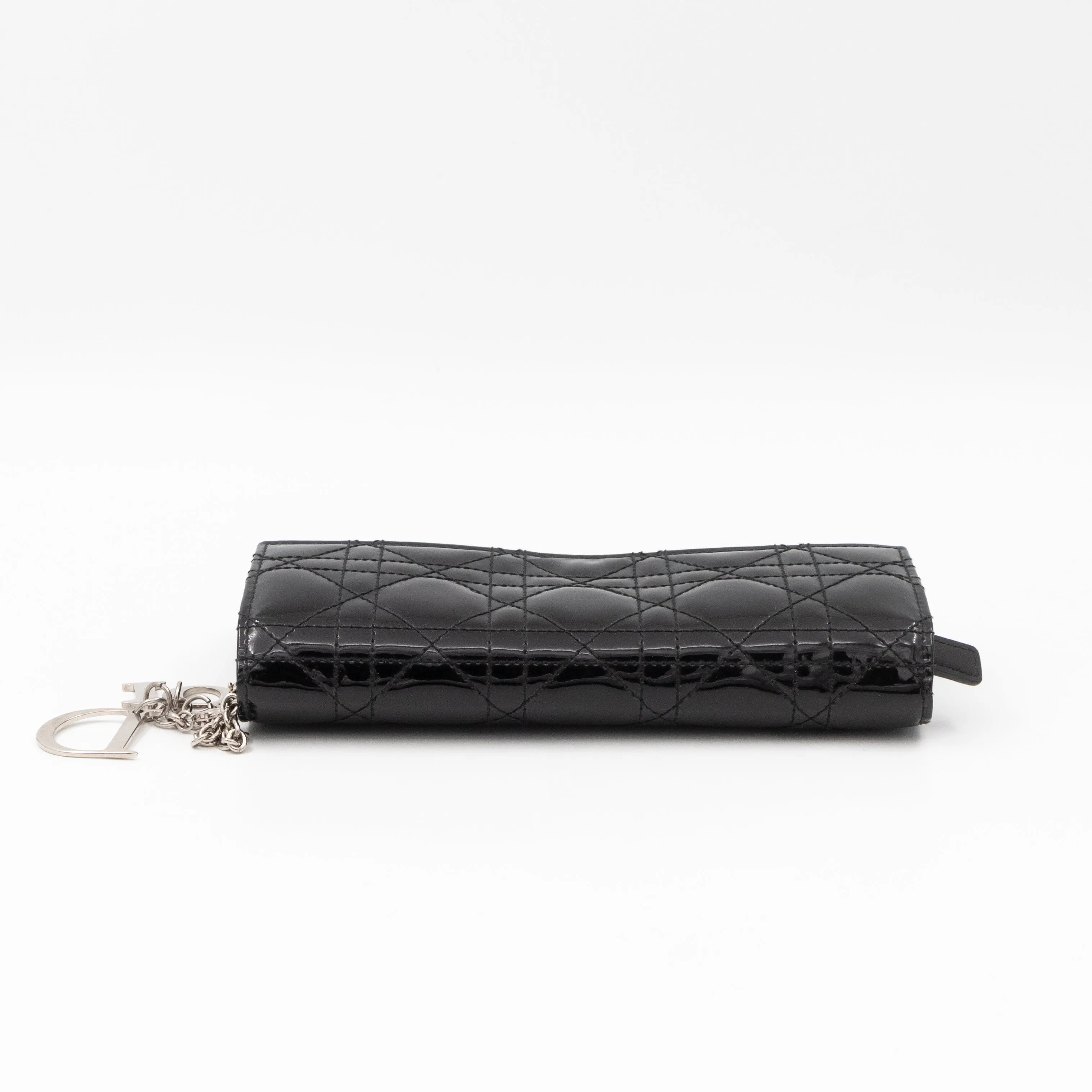 Lady Trendy Inspired Dior Clutch With Chain Black Patent Leather