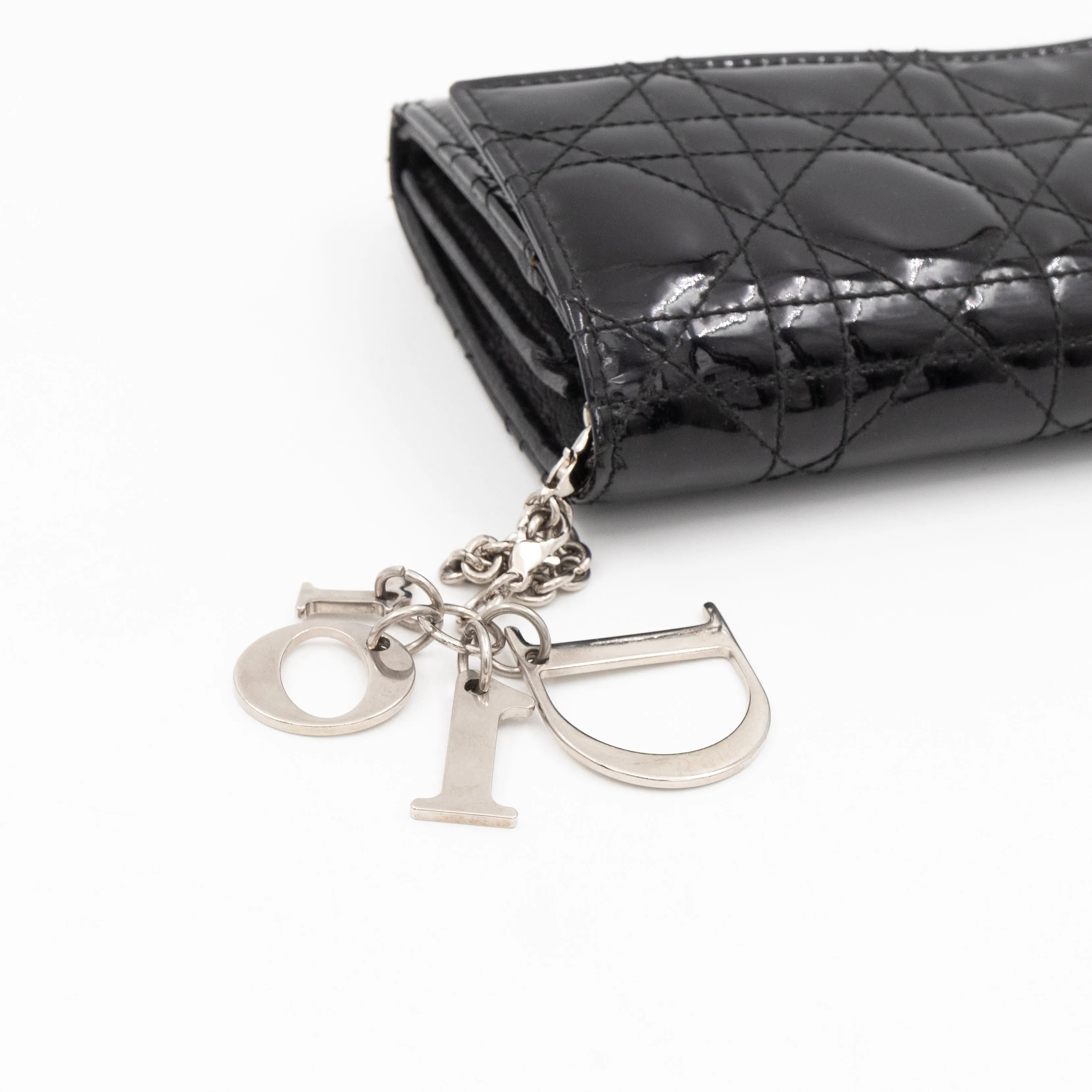 Lady Trendy Inspired Dior Clutch With Chain Black Patent Leather
