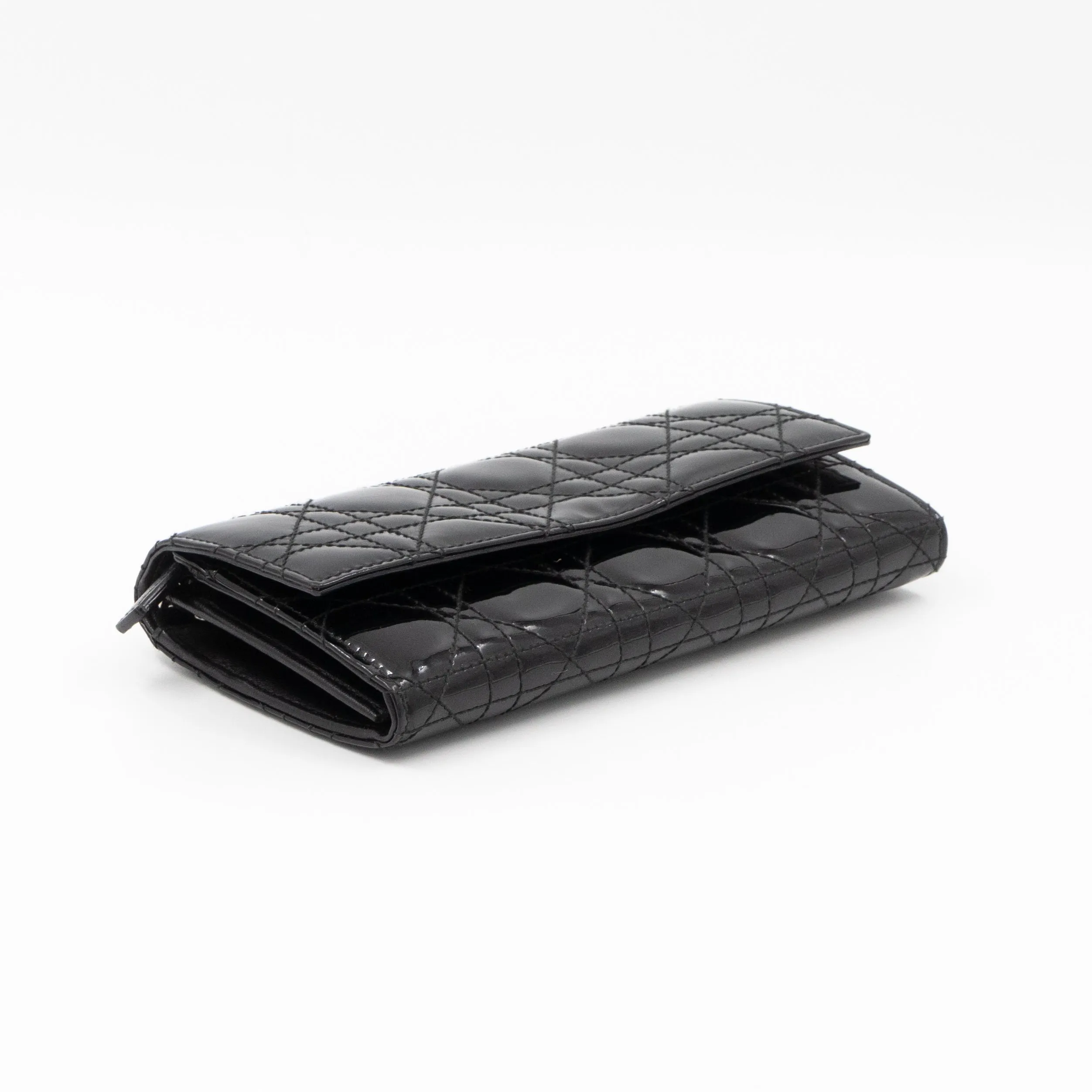 Lady Trendy Inspired Dior Clutch With Chain Black Patent Leather