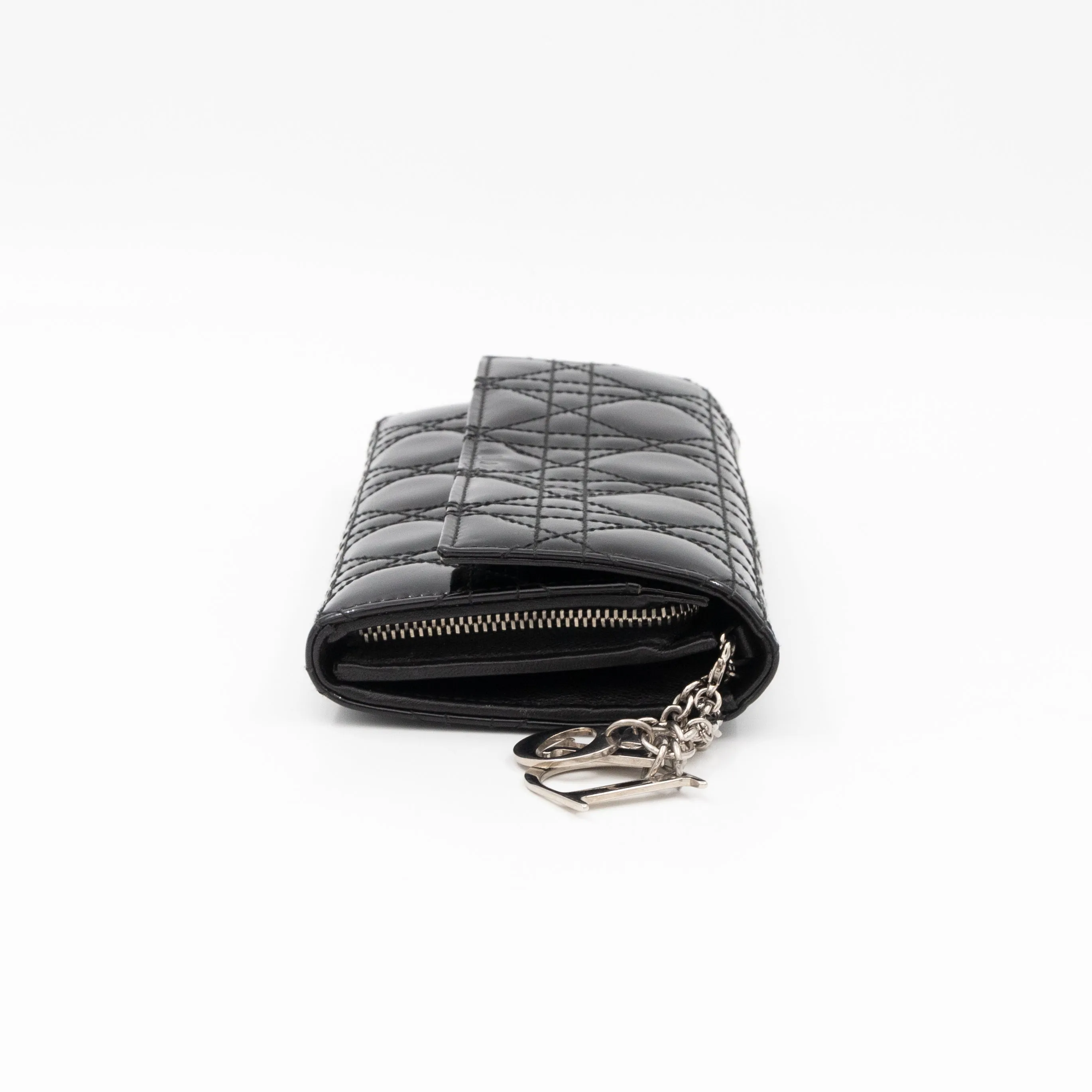 Lady Trendy Inspired Dior Clutch With Chain Black Patent Leather