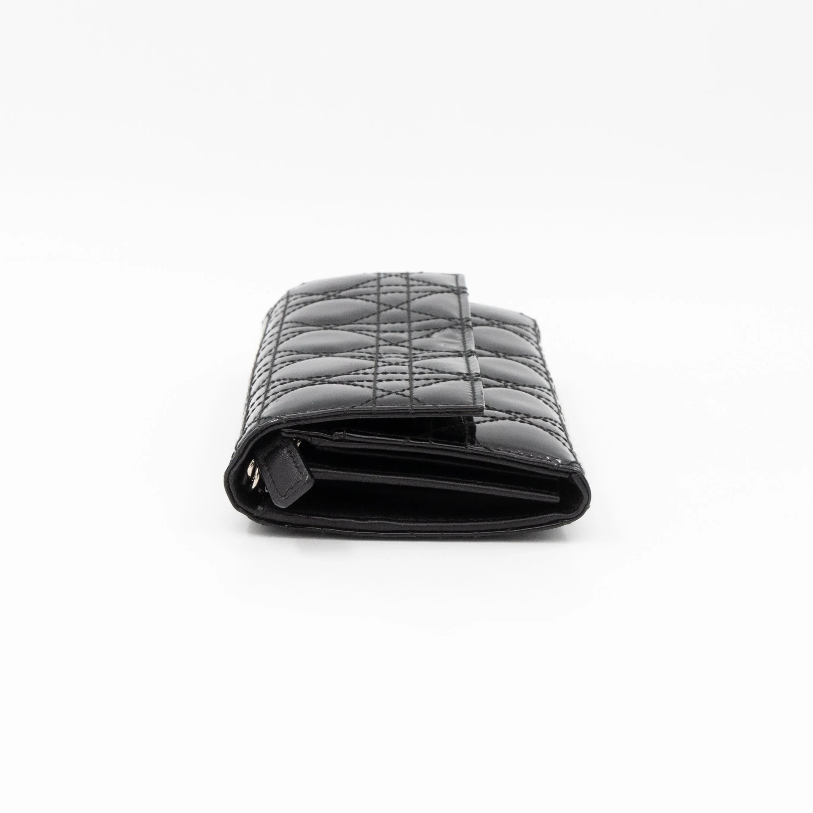Lady Trendy Inspired Dior Clutch With Chain Black Patent Leather