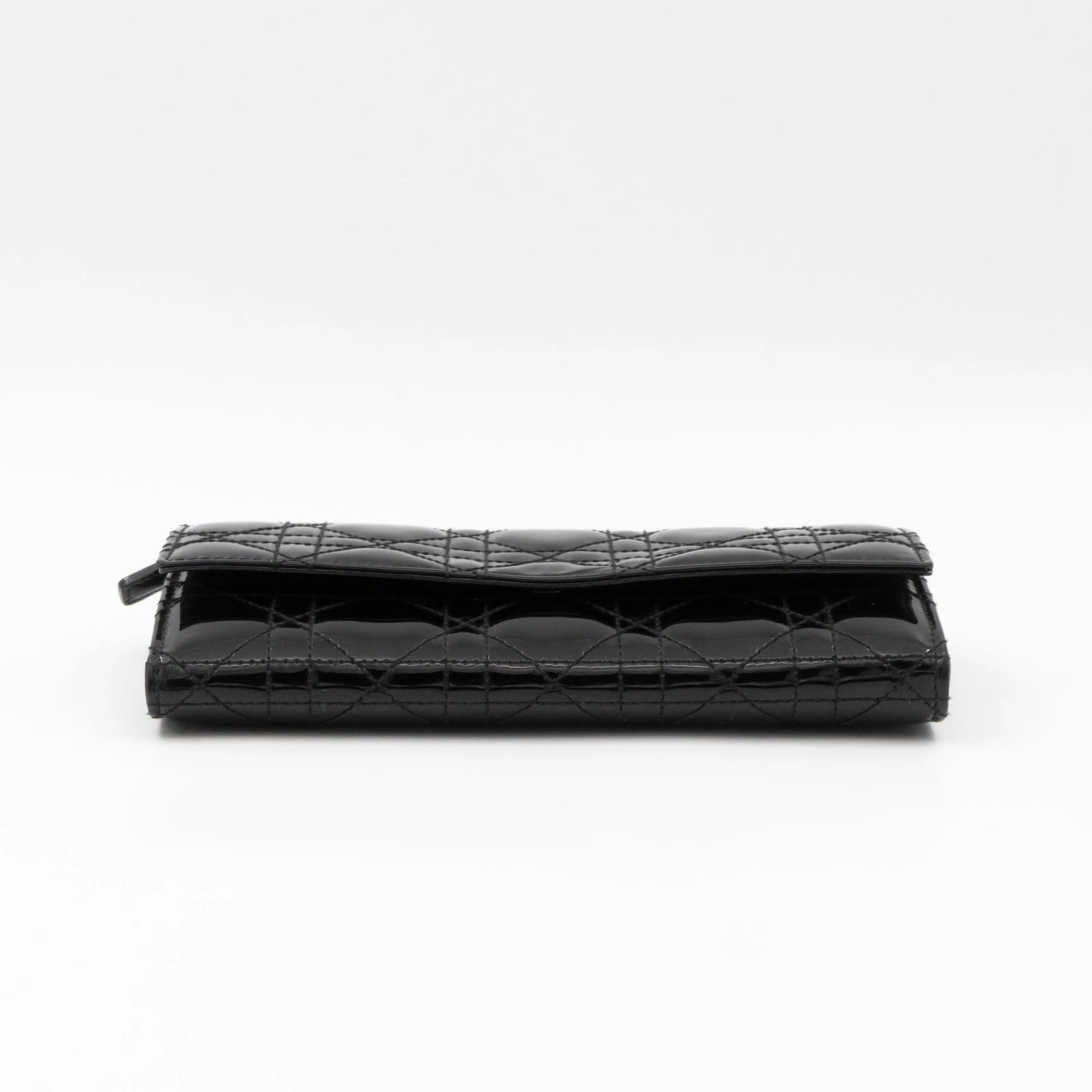 Lady Trendy Inspired Dior Clutch With Chain Black Patent Leather