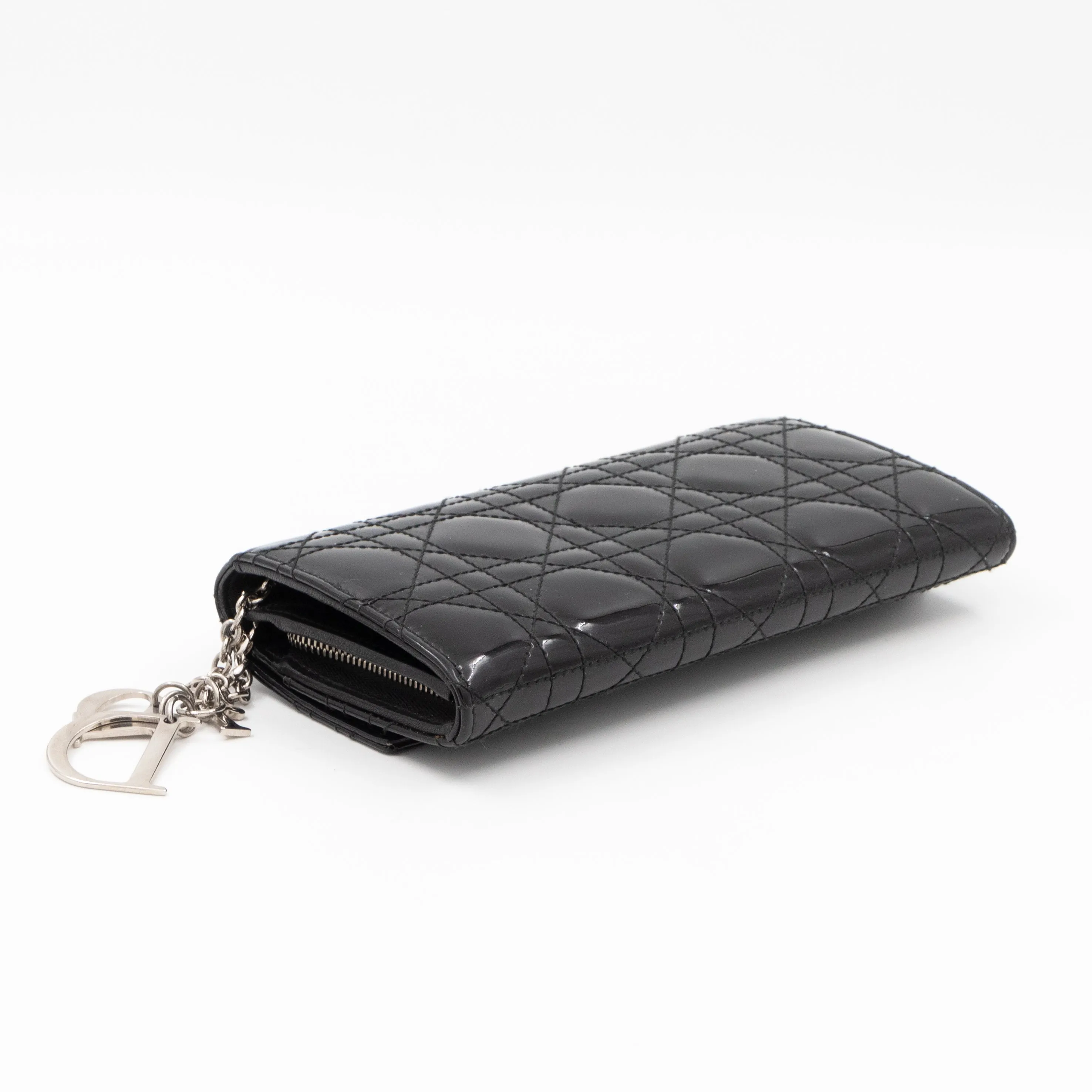 Lady Trendy Inspired Dior Clutch With Chain Black Patent Leather