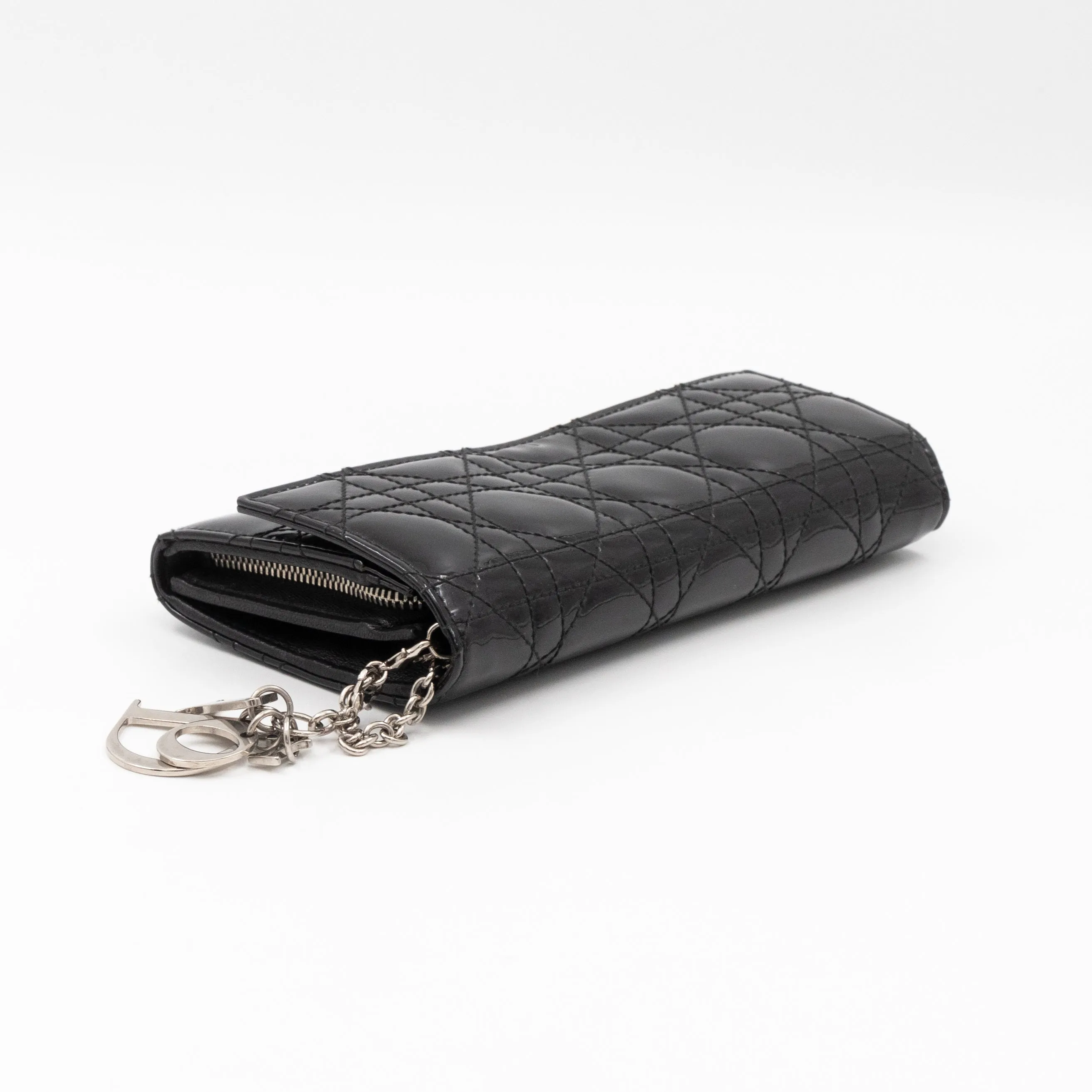 Lady Trendy Inspired Dior Clutch With Chain Black Patent Leather