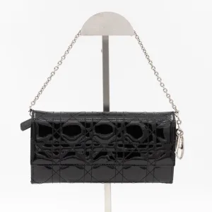 Lady Trendy Inspired Dior Clutch With Chain Black Patent Leather