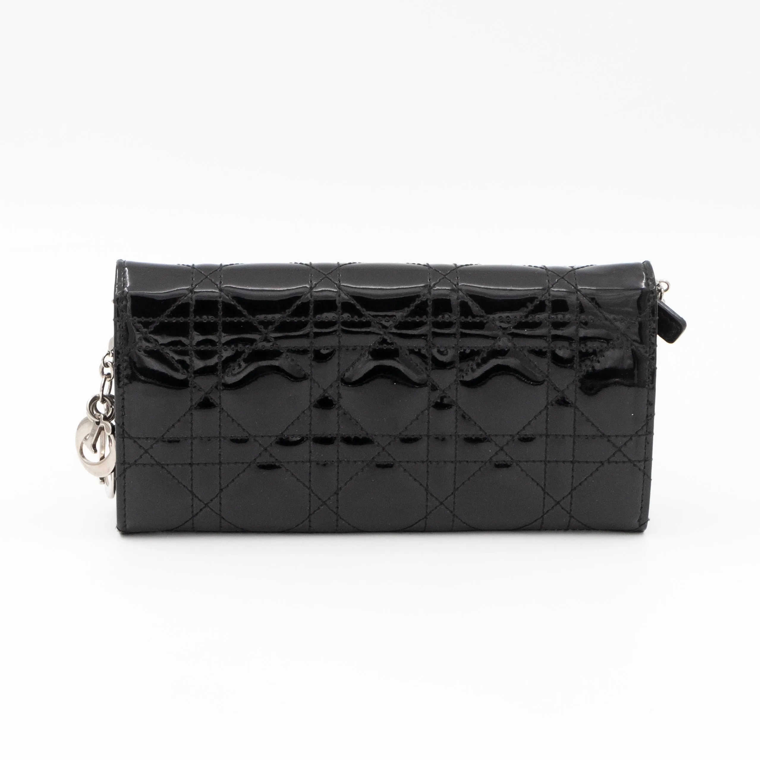 Lady Trendy Inspired Dior Clutch With Chain Black Patent Leather