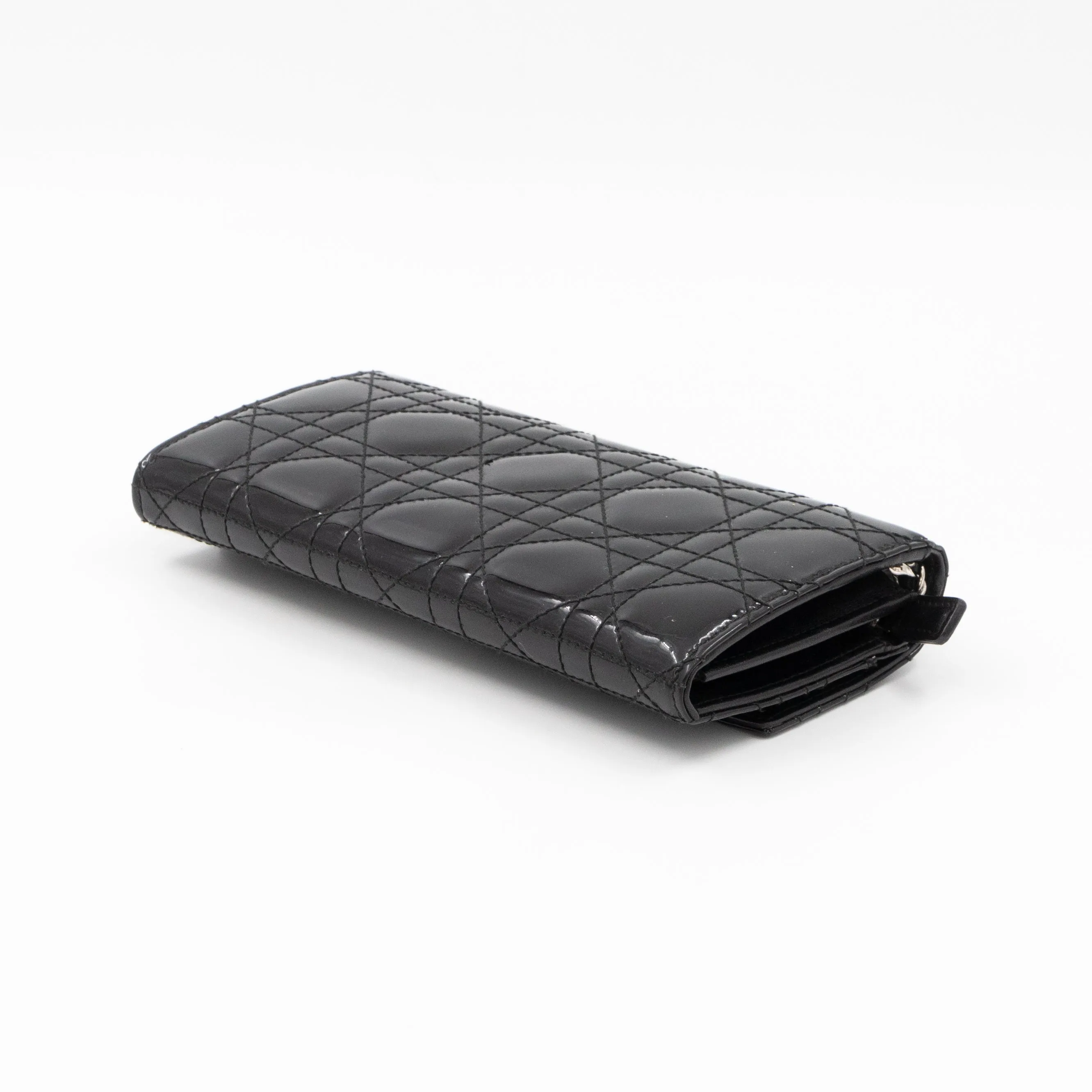 Lady Trendy Inspired Dior Clutch With Chain Black Patent Leather