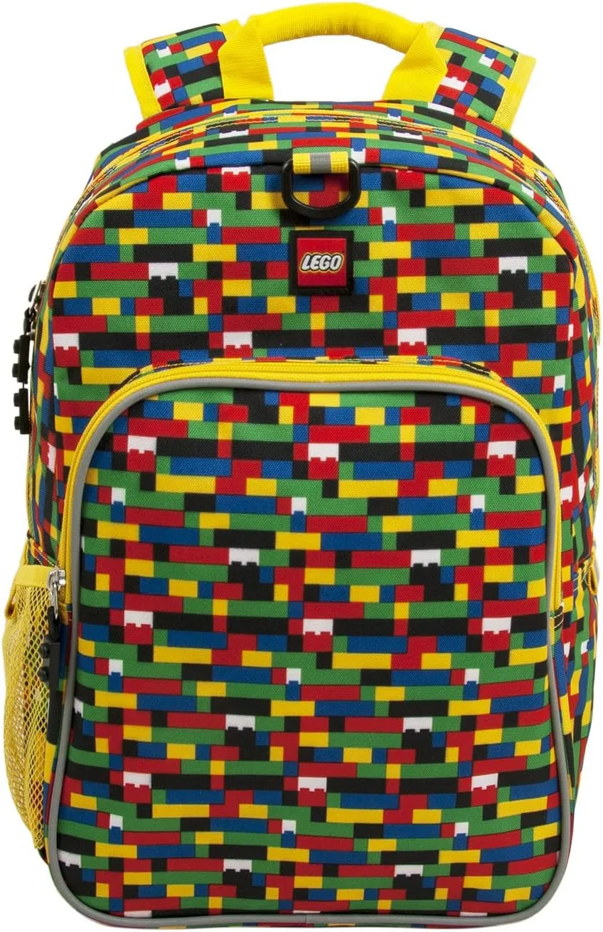 LEGO Iconic Prints Kids School Backpack Bookbag, for Travel, On-the-Go, Back to School, Boys and Girls, with Adjustable Padded Straps and Fun patterns, Brick Wall