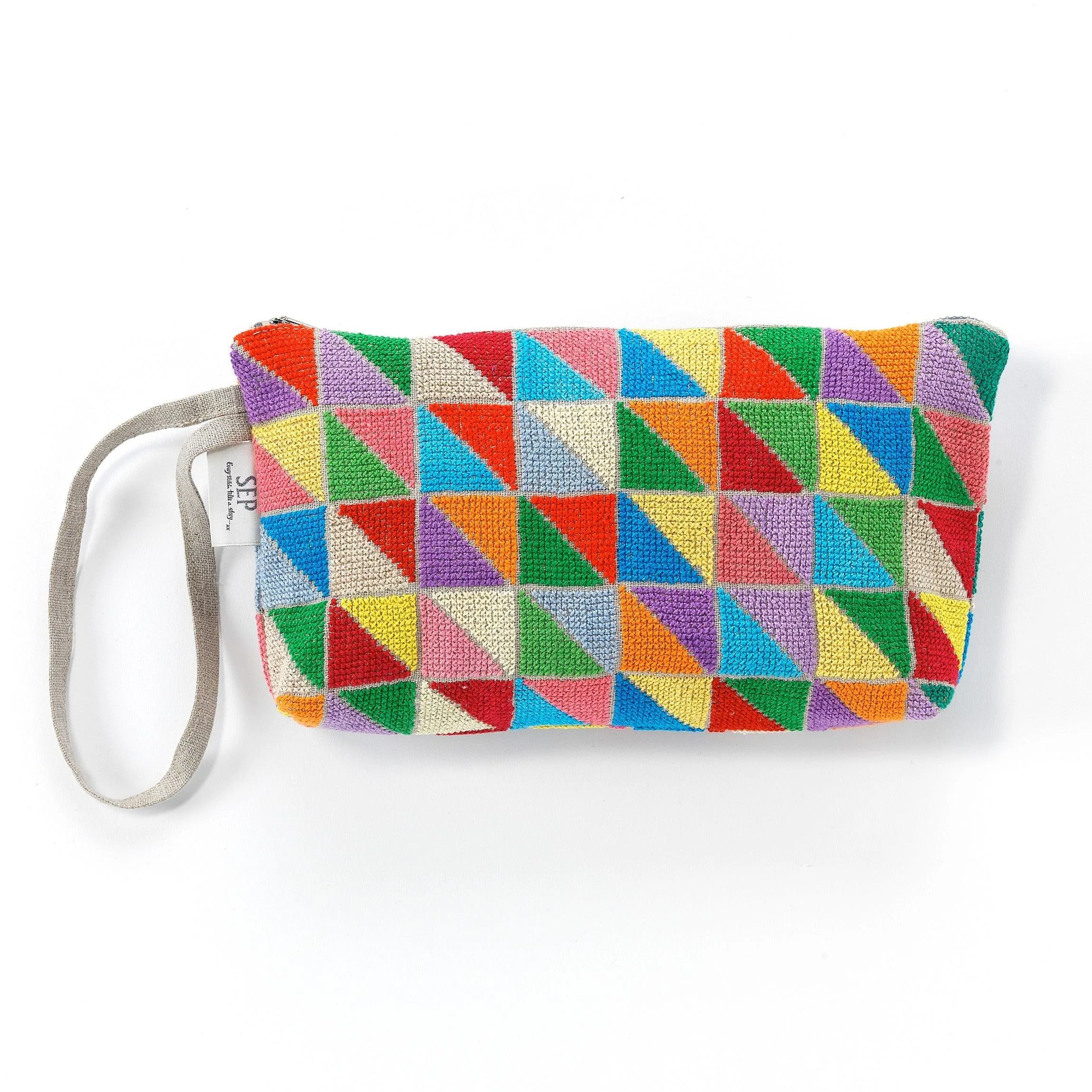 LINEN ZIPPER POUCH MULTICOLOR TRIANGLES