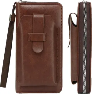 Long Wallet for Women-Large Capacity Leather Credit Card Holder Wallets Women Zipper Clutch Wristlet With Phone Pocket