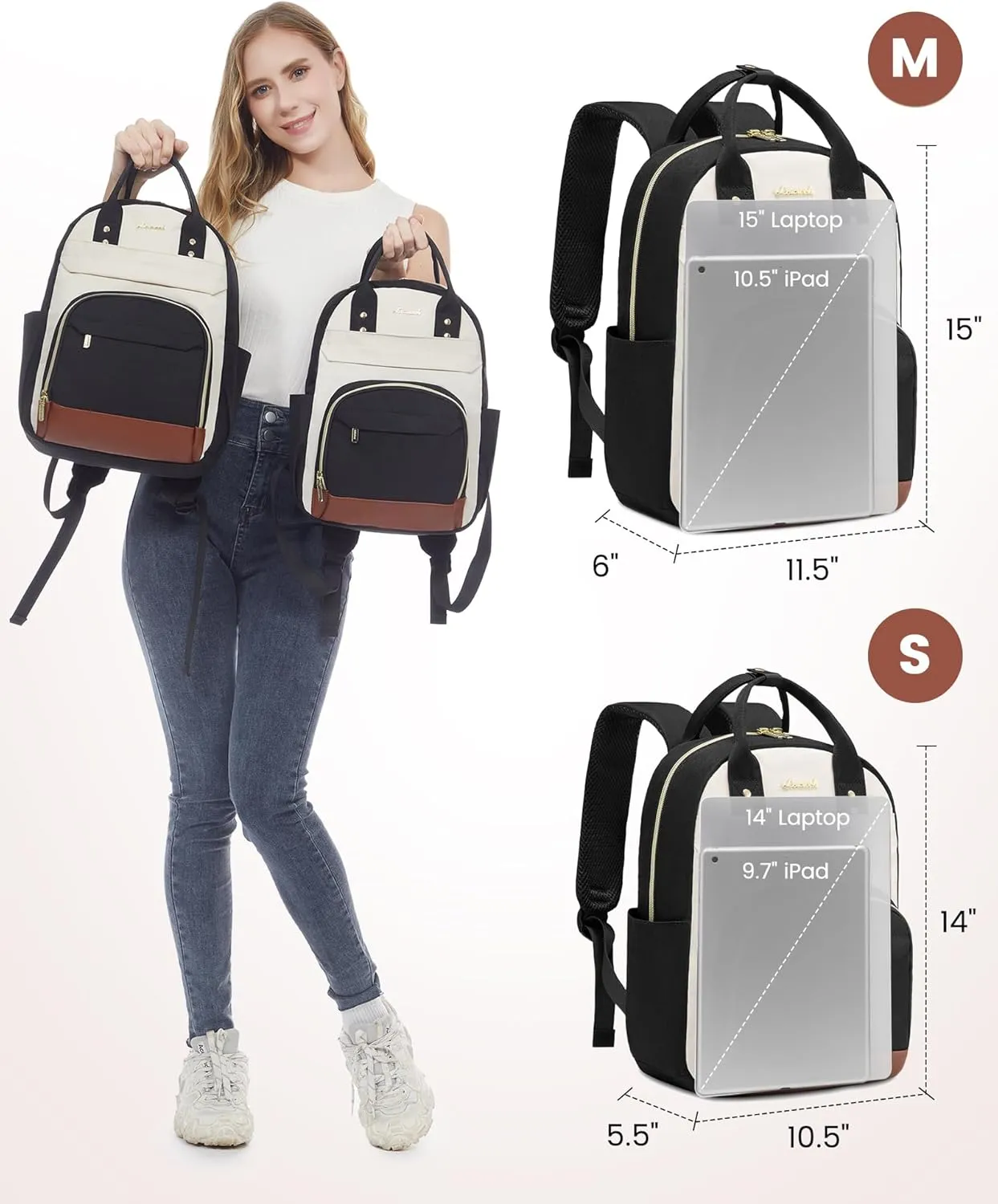 LOVEVOOK Small Backpack Purse for Women, Mini Backpack bag, Cute Fashion Backpack for Daily Travel Work, Black-Beige-Brown