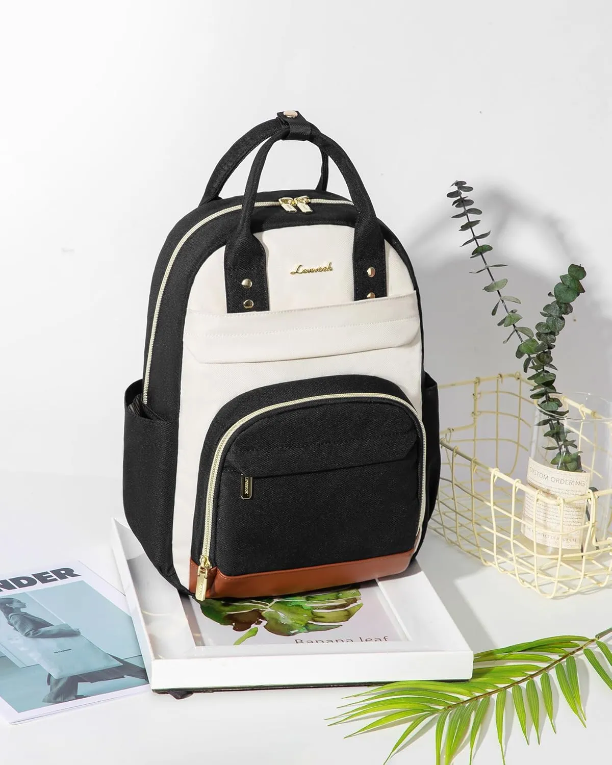 LOVEVOOK Small Backpack Purse for Women, Mini Backpack bag, Cute Fashion Backpack for Daily Travel Work, Black-Beige-Brown