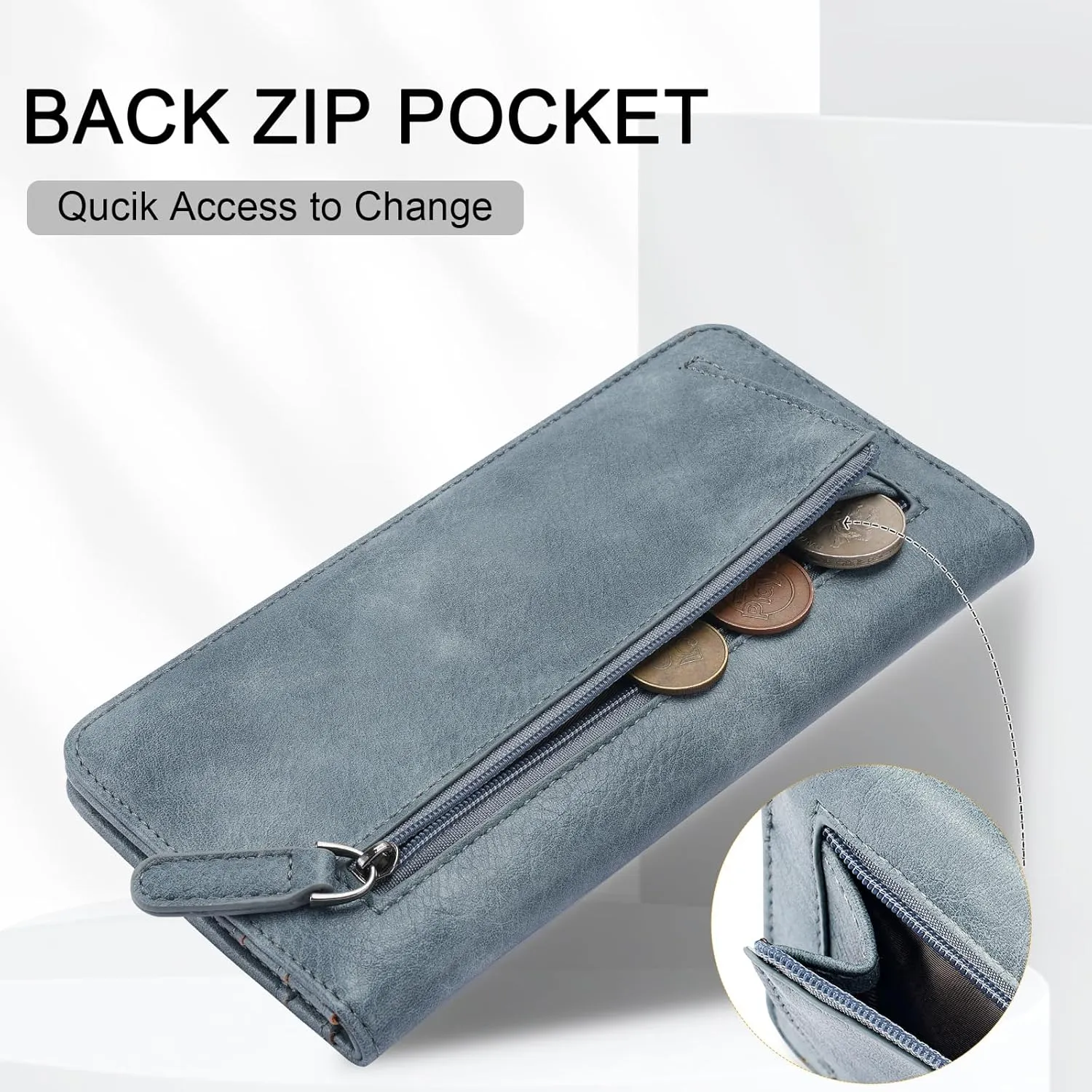 MEITRUE Ultra Slim Thin Leather Wallet Women RFID Blocking Credit Card Holder Bifold Long Ladies Billfold Wallet