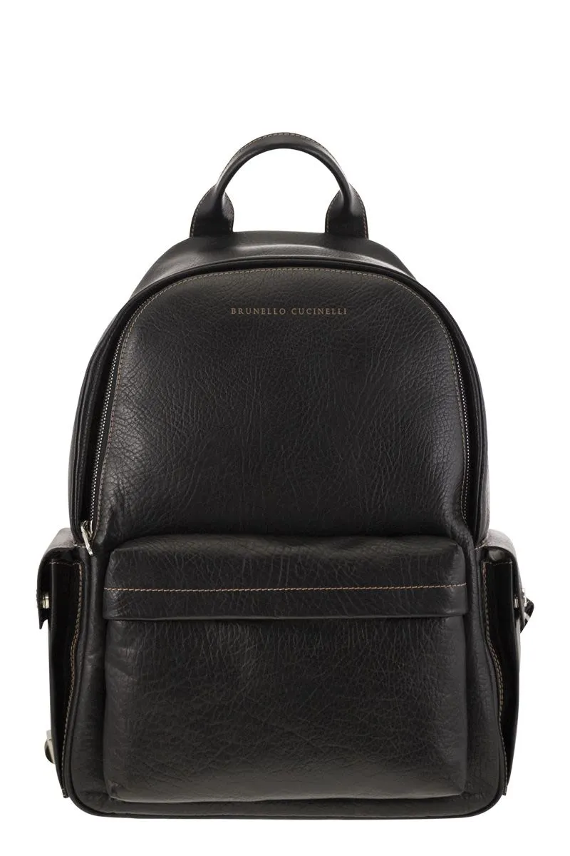 Men's Calfskin Backpack With Grain in Black | MBZIBU243