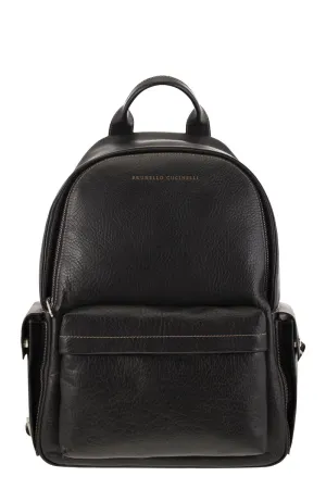 Men's Calfskin Backpack With Grain in Black | MBZIBU243