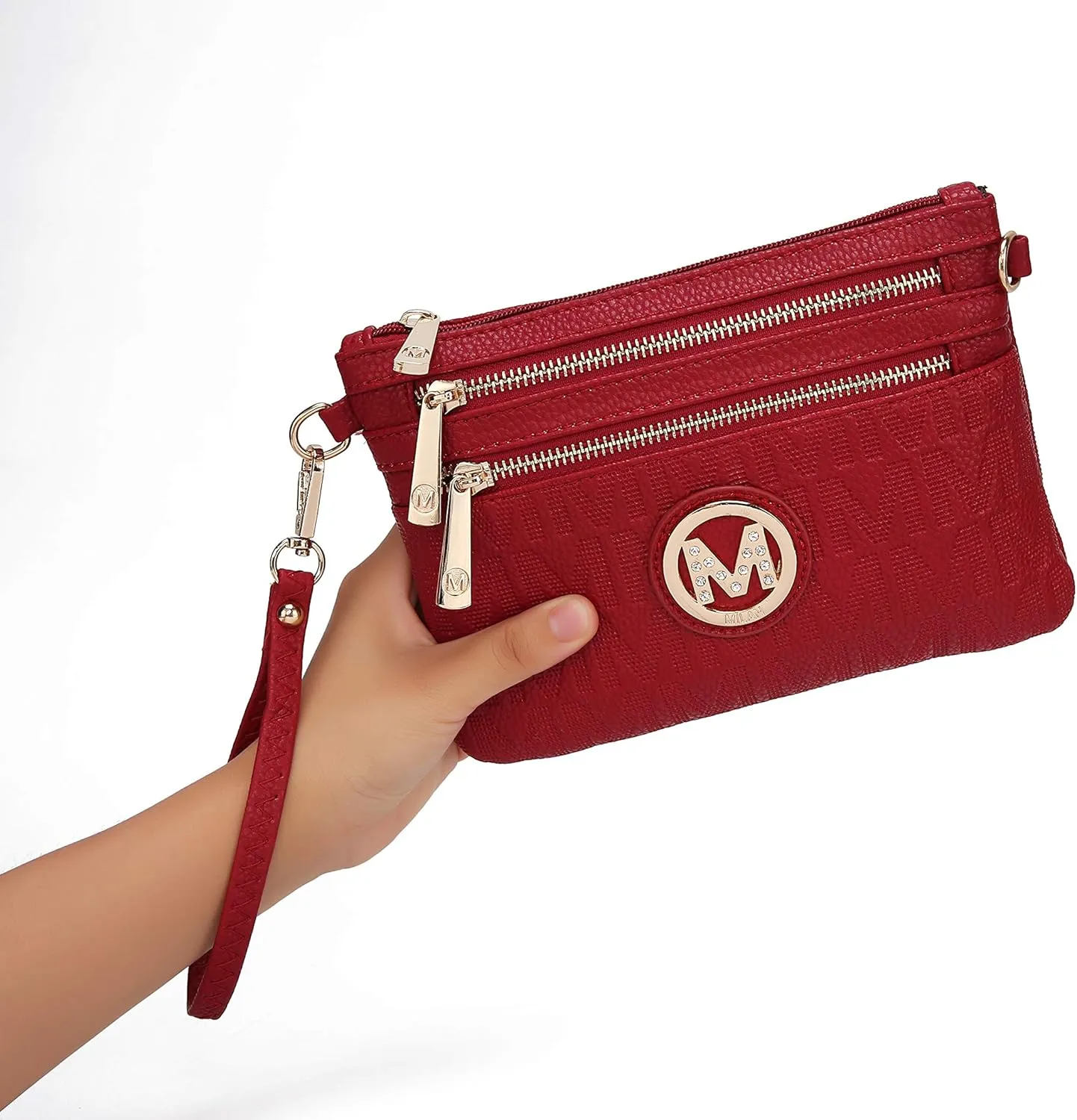 MKF Crossbody Bag for Women, Wristlet Strap  PU Leather Shoulder Handbag  Small Pocketbook Messenger Purse Black