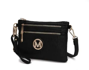 MKF Crossbody Bag for Women, Wristlet Strap  PU Leather Shoulder Handbag  Small Pocketbook Messenger Purse Black