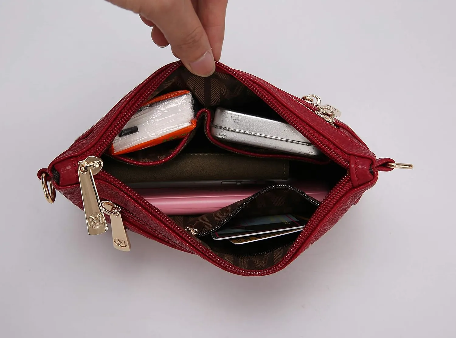 MKF Crossbody Bag for Women, Wristlet Strap  PU Leather Shoulder Handbag  Small Pocketbook Messenger Purse Black