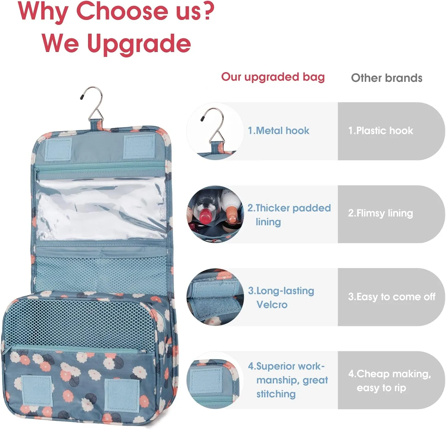 Narwey Hanging Travel Toiletry Bag Cosmetic Make up Organizer for Women and Girls Waterproof