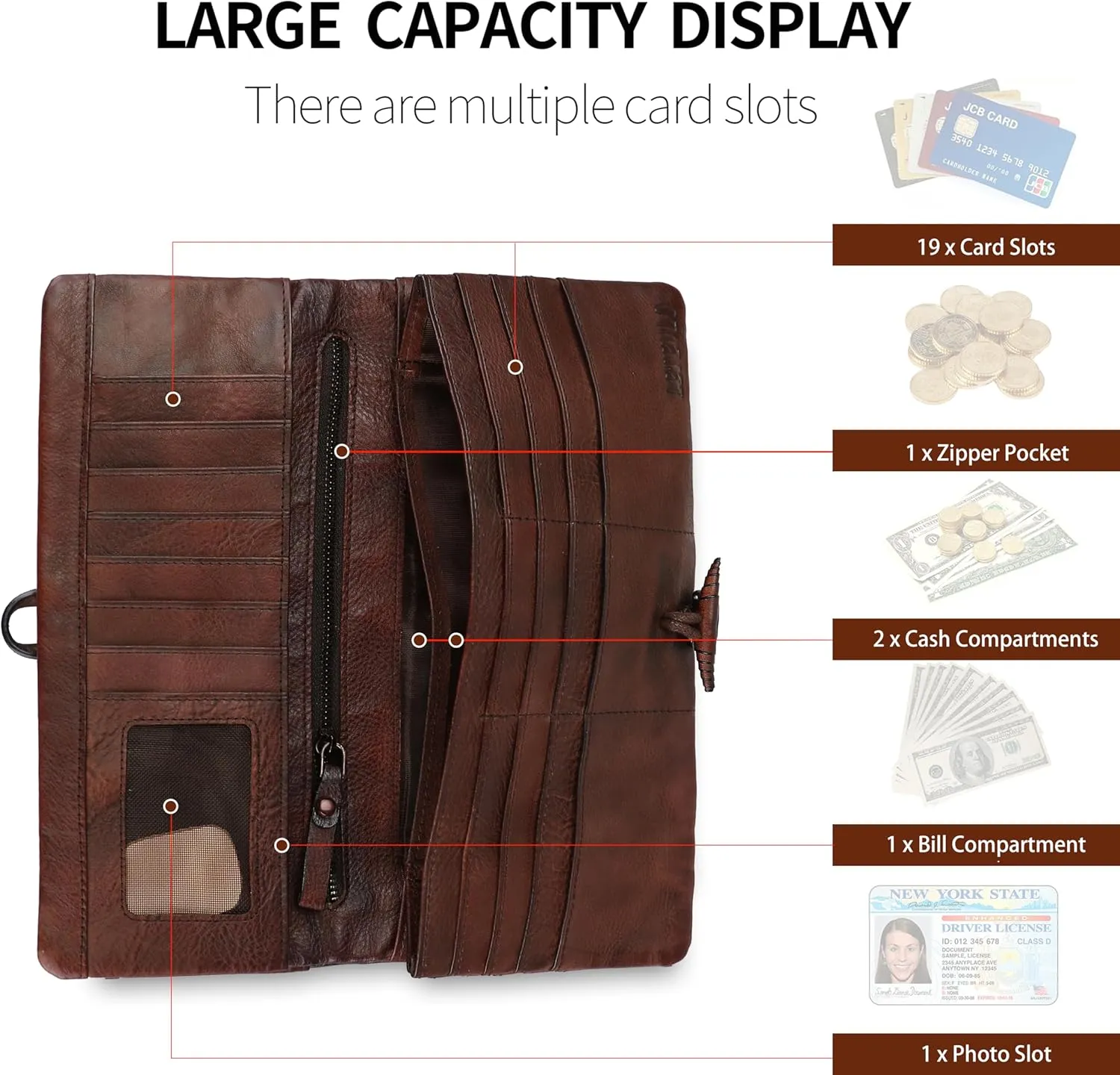 ORIREAL Wallets for Women Large Capacity Leather Clutch Wallet Card Organizer Women's Purse