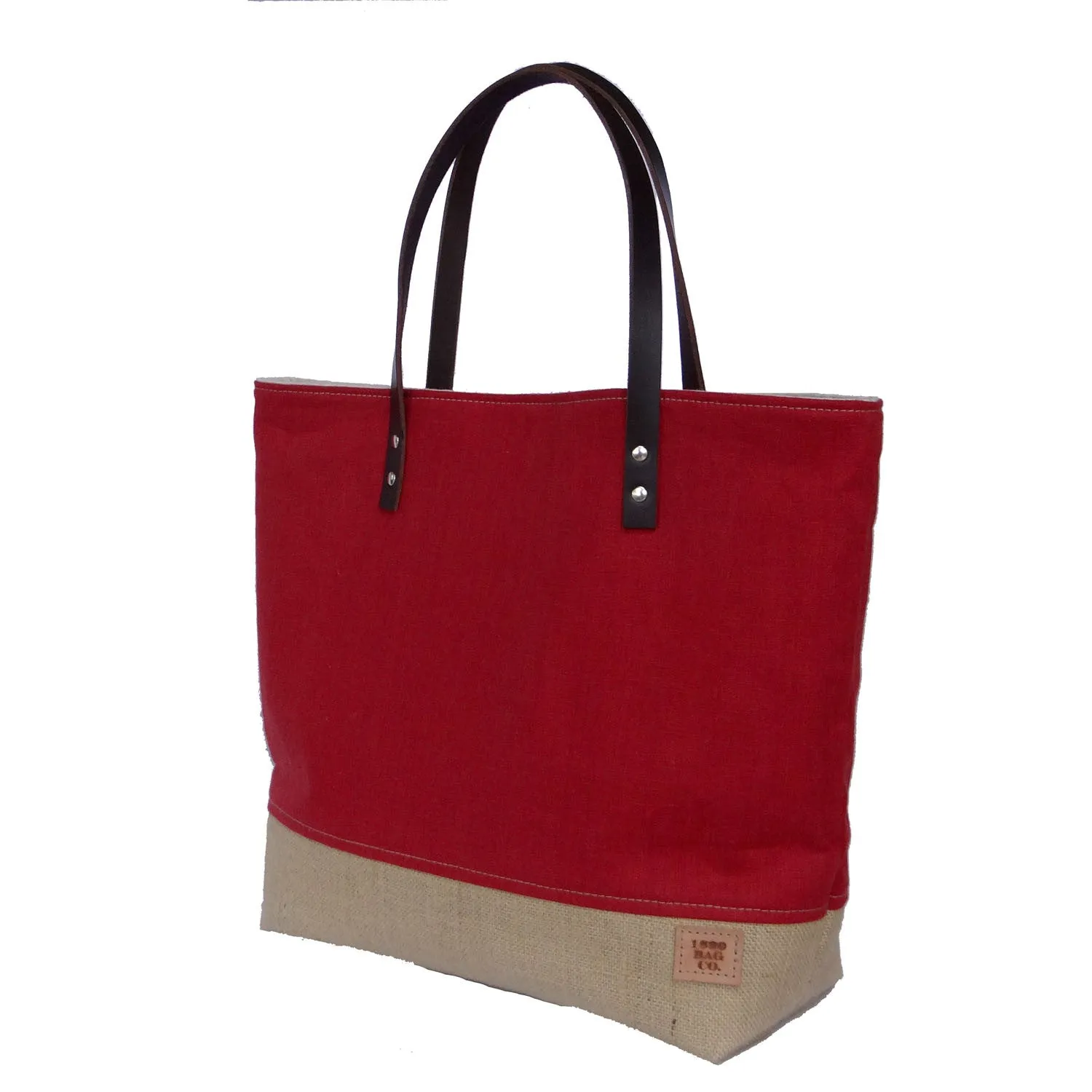 Panama Linen and Burlap Large Tote Bag - Red and Beige