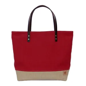 Panama Linen and Burlap Large Tote Bag - Red and Beige