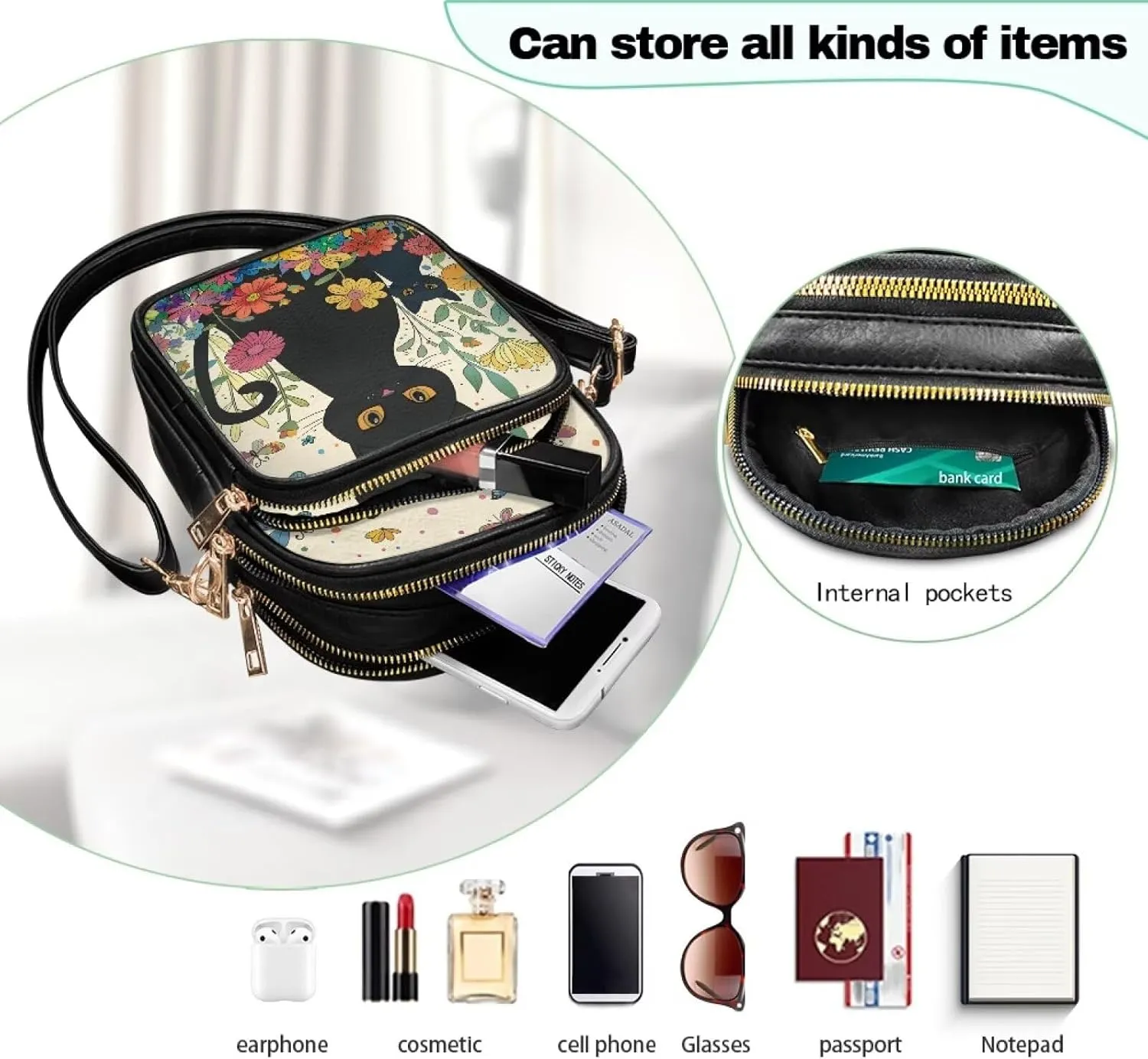 PU Leather Crossbody Bags for Women Ladies Lightweight Cross Body Shoulder Purses Handbag with Muti Zipper Pockets