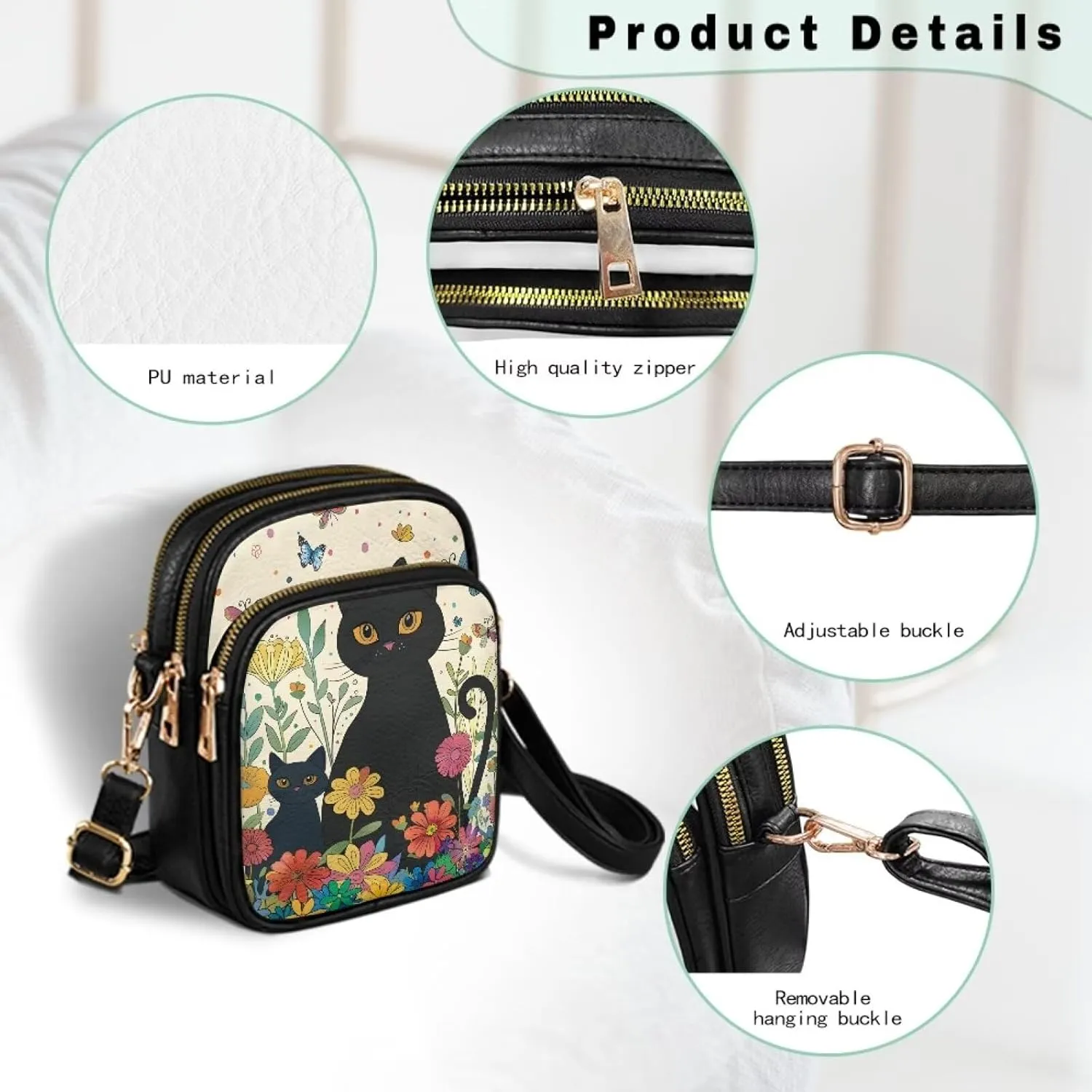 PU Leather Crossbody Bags for Women Ladies Lightweight Cross Body Shoulder Purses Handbag with Muti Zipper Pockets