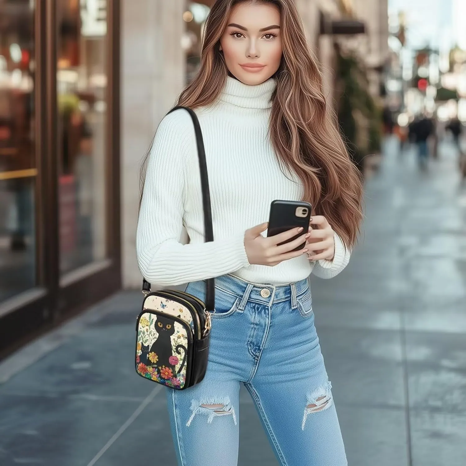 PU Leather Crossbody Bags for Women Ladies Lightweight Cross Body Shoulder Purses Handbag with Muti Zipper Pockets