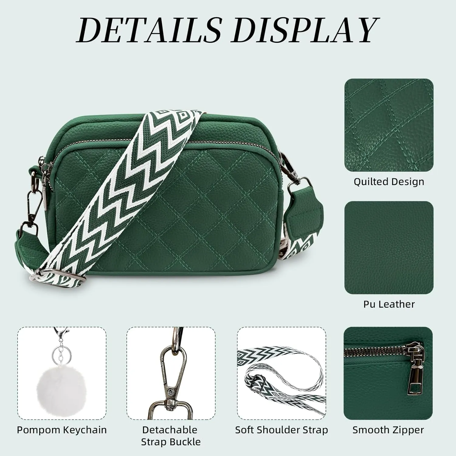 Quilted Purses for Women Crossbody Purse Small Crossbody Bag Leather Shoulder Handbags Wide Guitar Strap Purse
