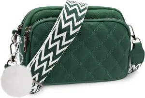 Quilted Purses for Women Crossbody Purse Small Crossbody Bag Leather Shoulder Handbags Wide Guitar Strap Purse