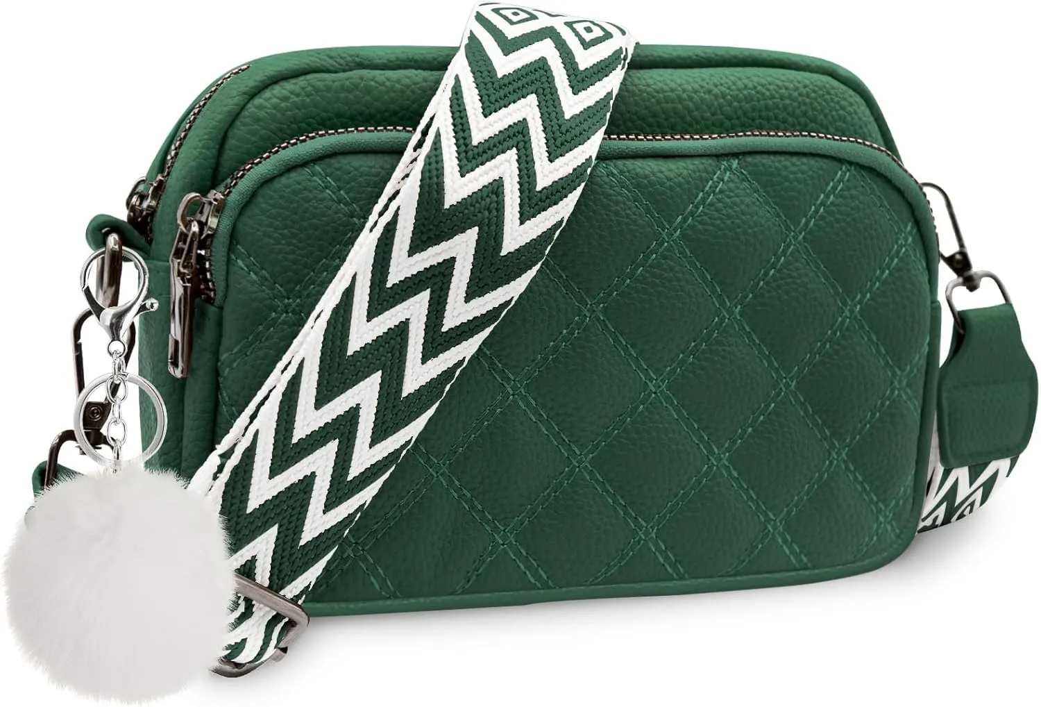 Quilted Purses for Women Crossbody Purse Small Crossbody Bag Leather Shoulder Handbags Wide Guitar Strap Purse