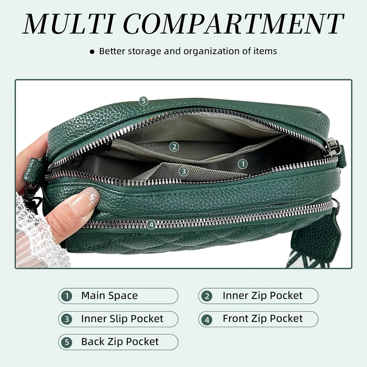 Quilted Purses for Women Crossbody Purse Small Crossbody Bag Leather Shoulder Handbags Wide Guitar Strap Purse