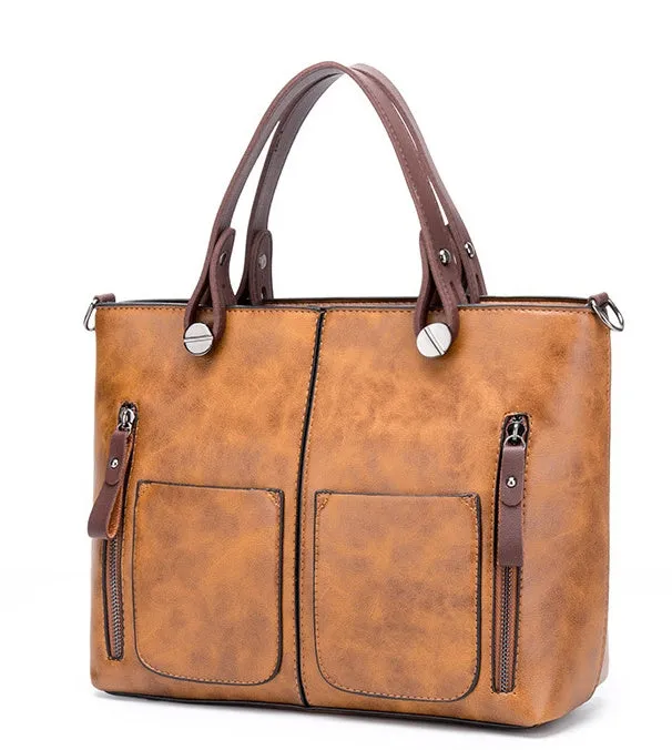 Retro Chic PU Shoulder Tote - Large Zipper Bag by The Nevermore
