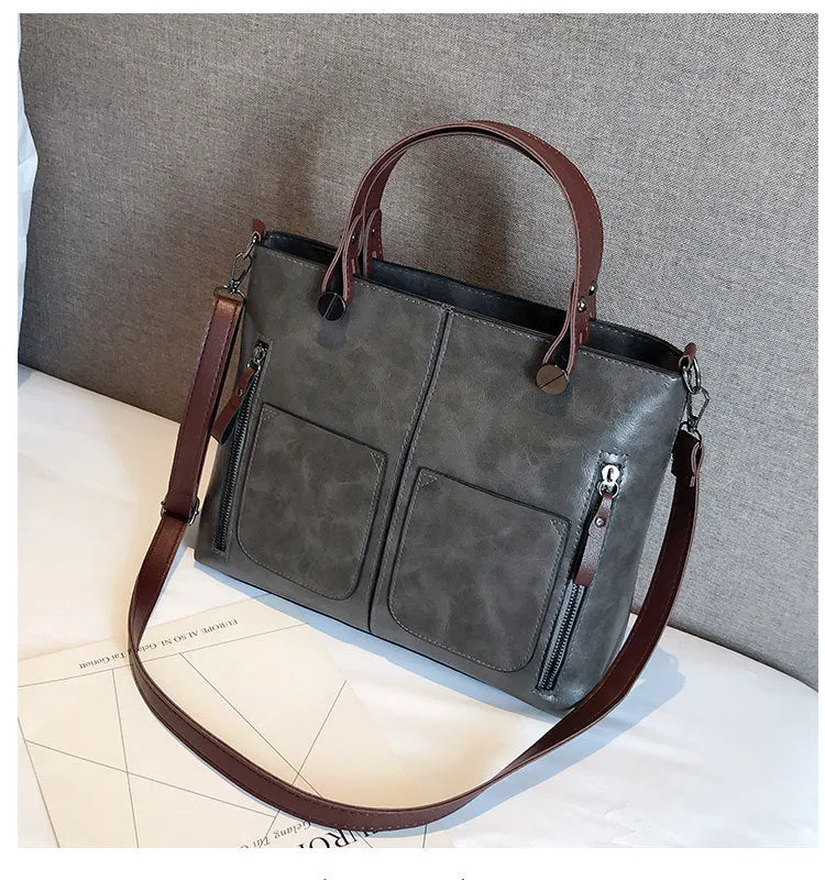 Retro Chic PU Shoulder Tote - Large Zipper Bag by The Nevermore