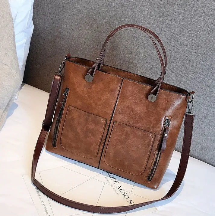 Retro Chic PU Shoulder Tote - Large Zipper Bag by The Nevermore