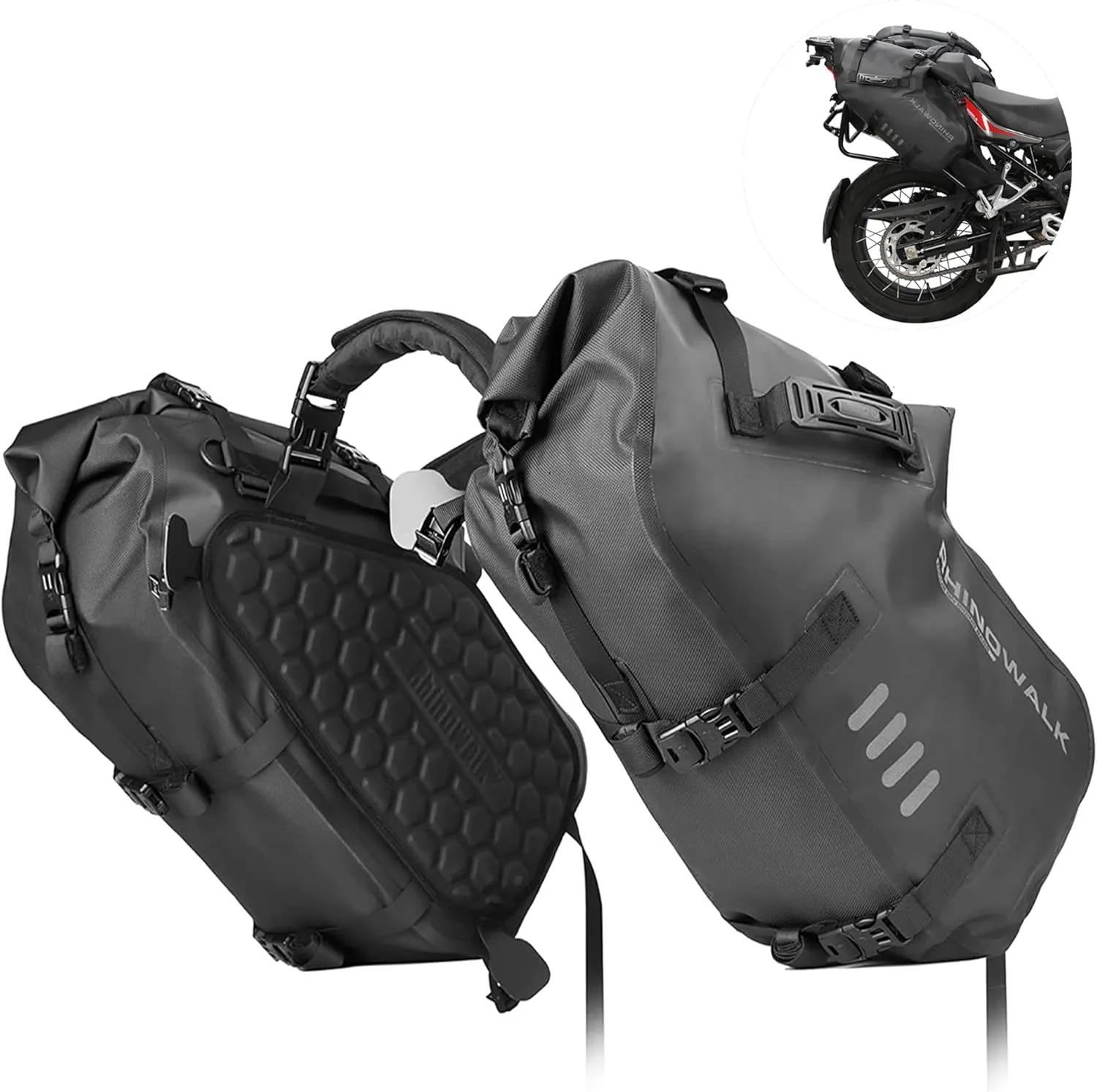 Rhinowalk Motorcycle Saddle bags, Waterproof motorcycle saddlebags, shoulder bag 48L(24L*2), for most Adventure and Sport Motorcycle Racks, 1 Pair