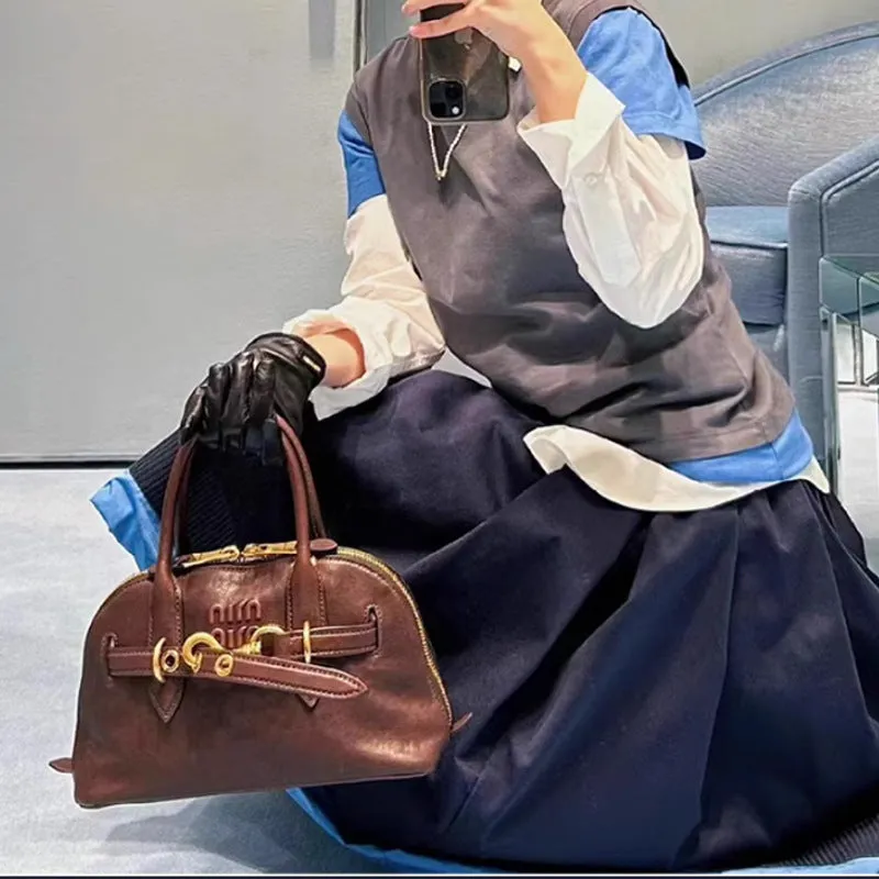 SEALBEER Aventure Italian shell bag women popular new miu retro tote bag leather portable messenger bag women