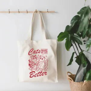 Small Canvas Tote Bag: Cats Make Life Better