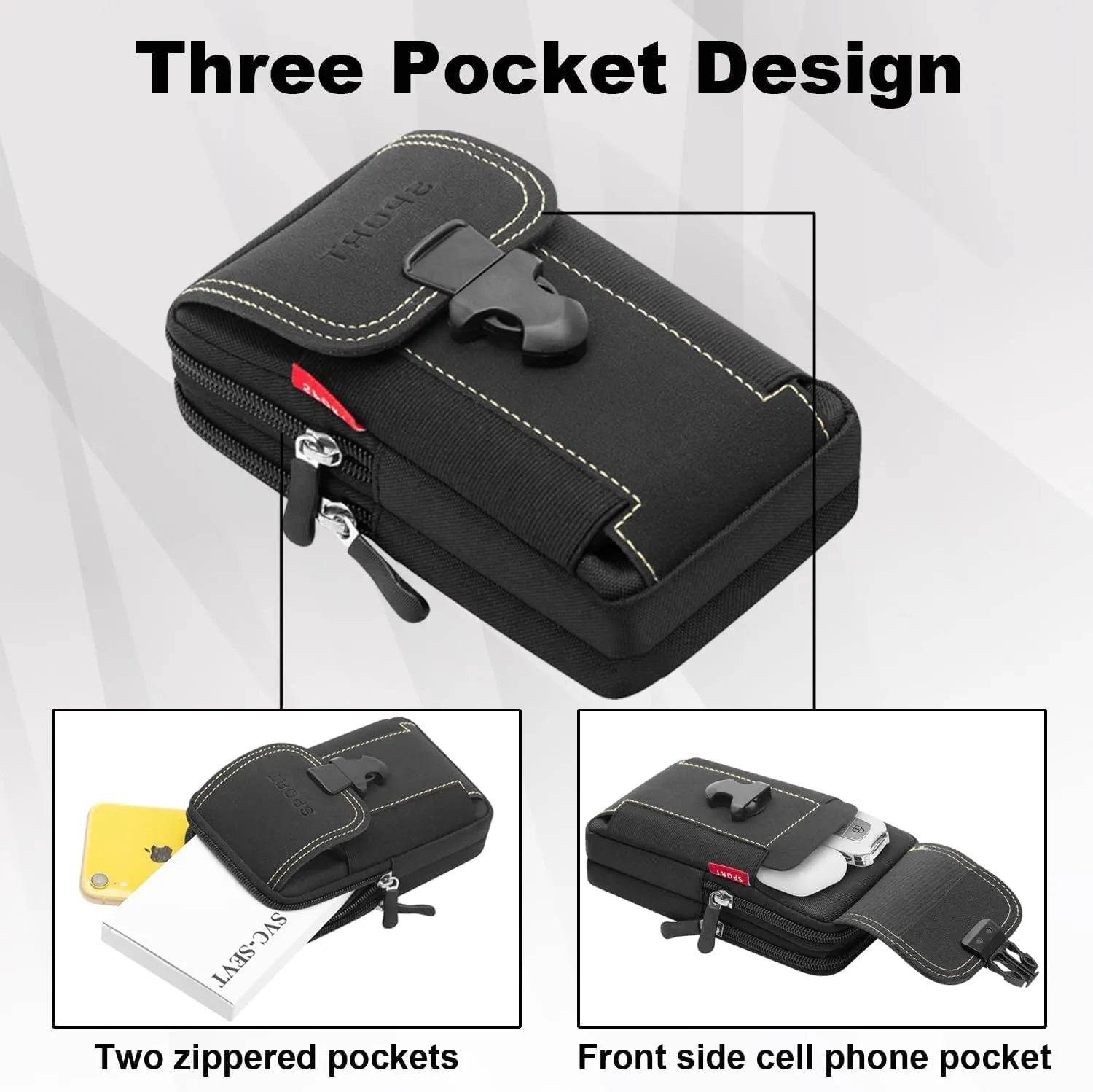 Tactical Cell Phone Holster with 2 Phone Bag Belt Pouches for Men Cell Phone Holsters for Men Black Cell Phone Holder for Belt Cell Phon e Holster with Belt Loop