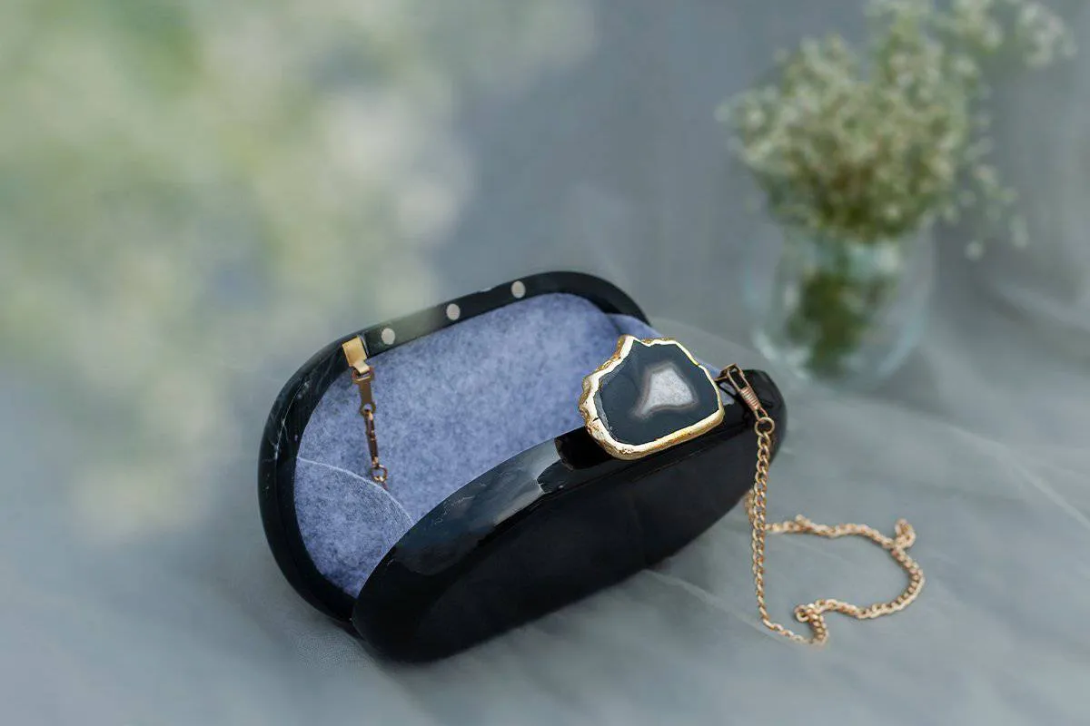 The Black Baroque Capsule Clutch- Black Stone