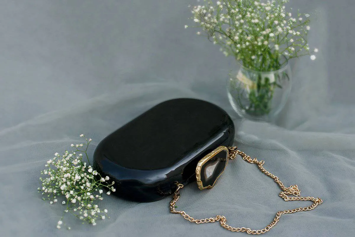The Black Baroque Capsule Clutch- Black Stone