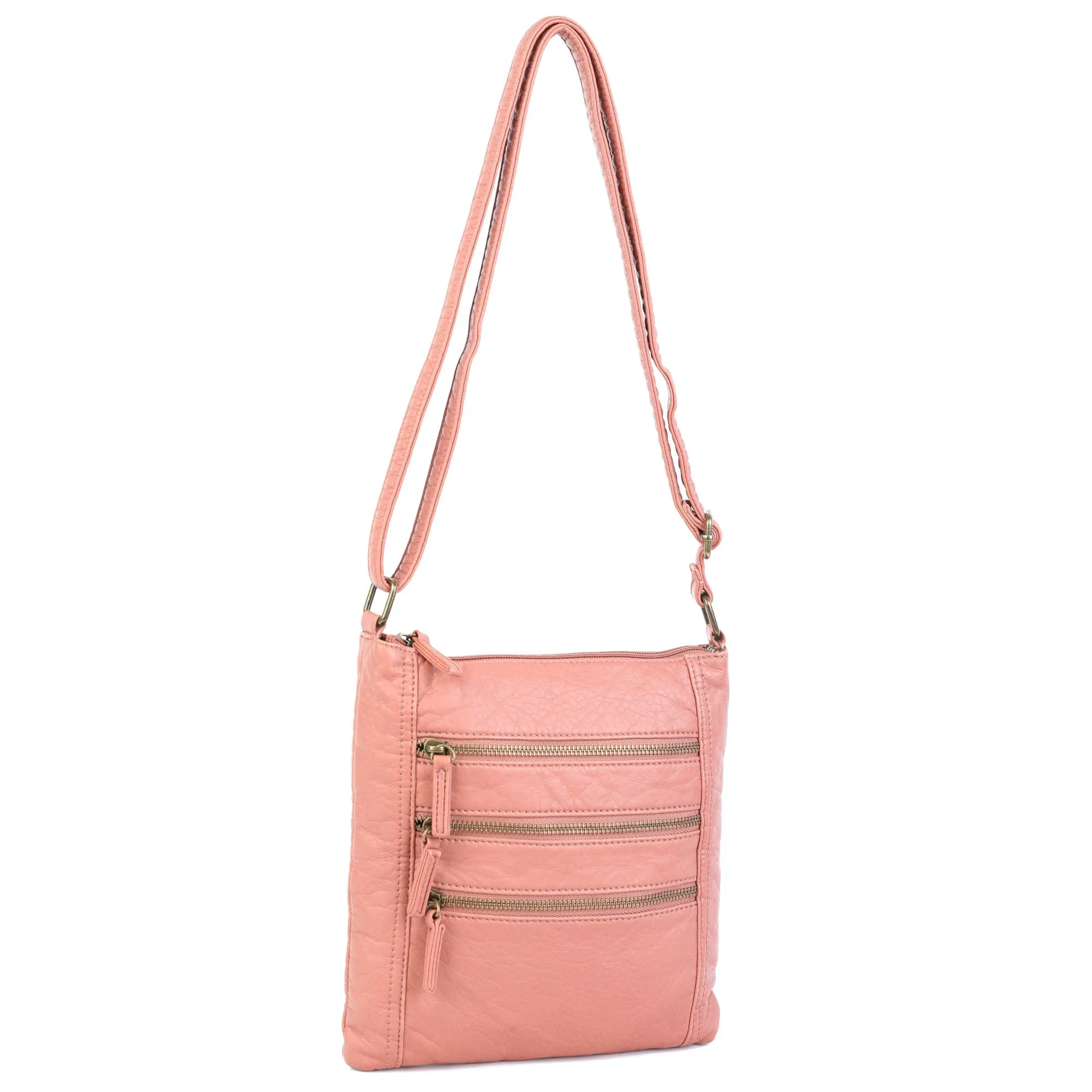 The Camile Three Zip Crossbody - Peach