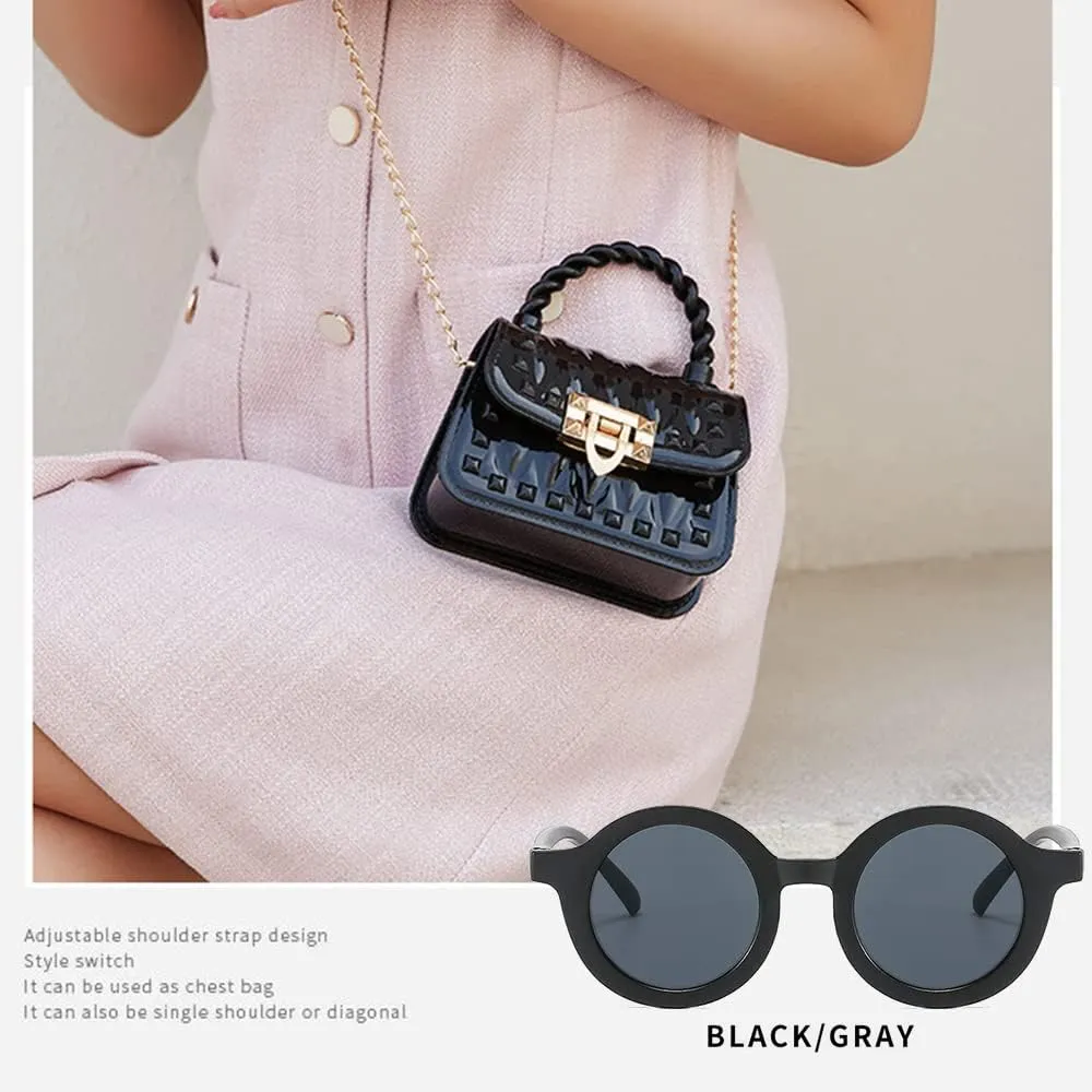 Toddler Handbags Cross Body Bag Shoulder Bag Wallet Princess Purse Sunglass for Girls Kids (Black)